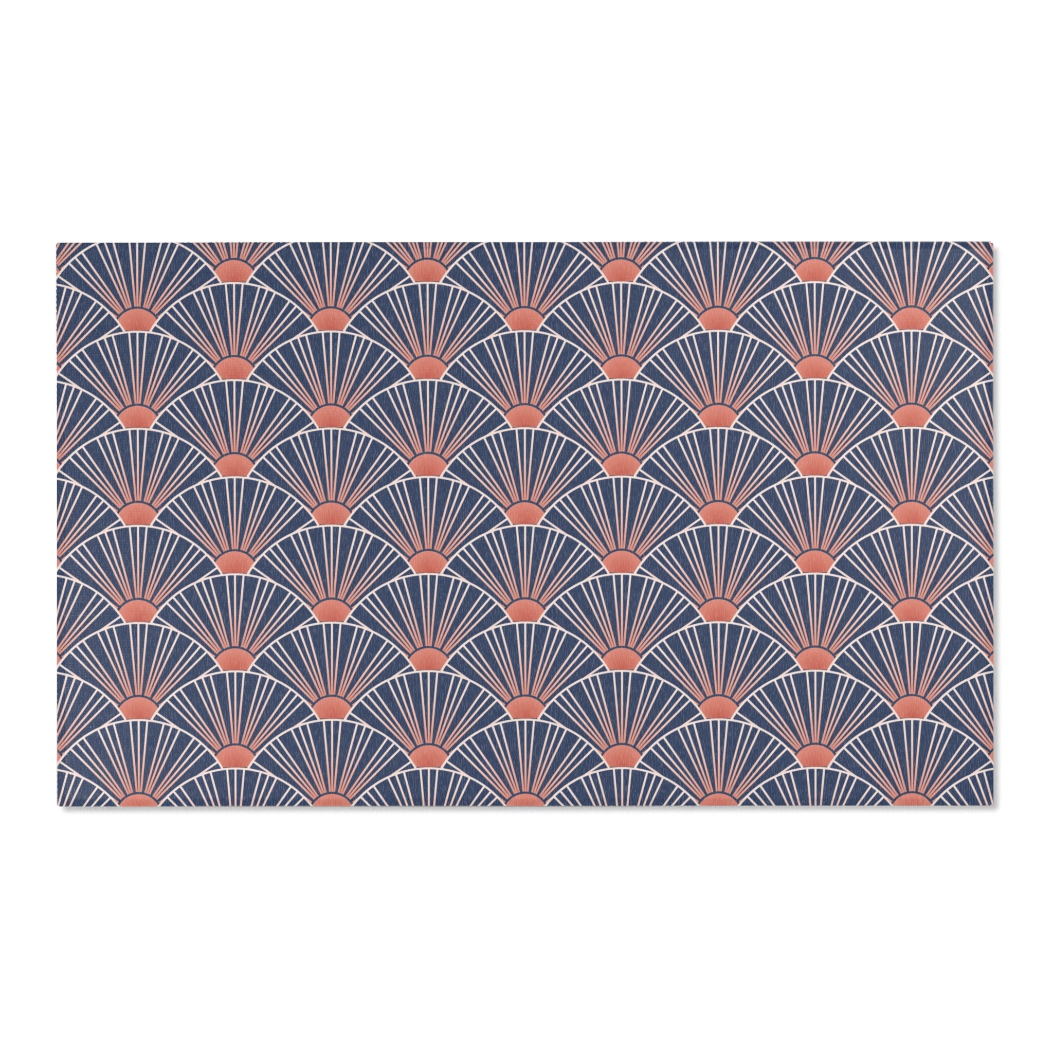 Retro Abstract Art Nouveau Area Rug | Blue Fan Rug