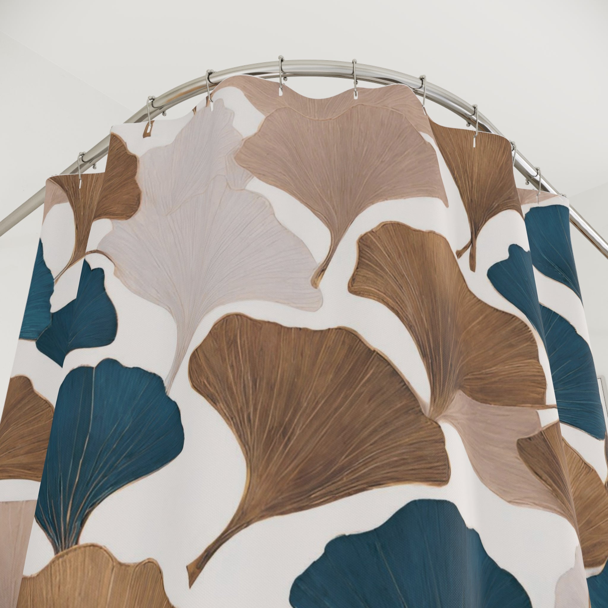 Ginko Floral Shower Curtain | Beige Navy Blue Bathroom