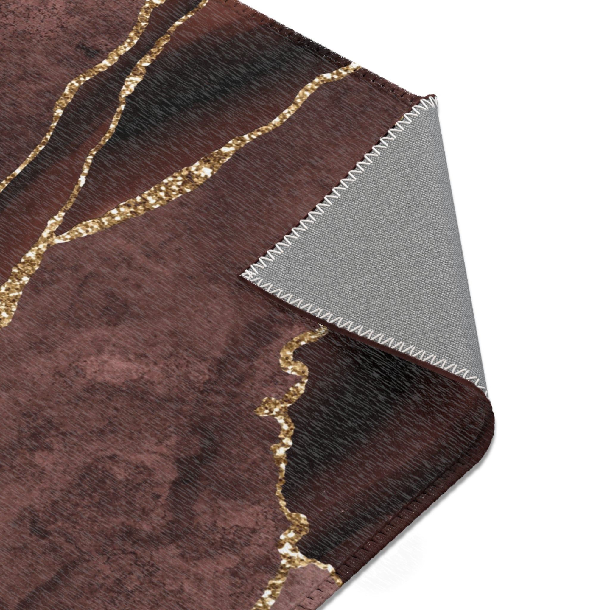 Abstract Area Rug | Retro Marble Print, Brown, Muted Gold