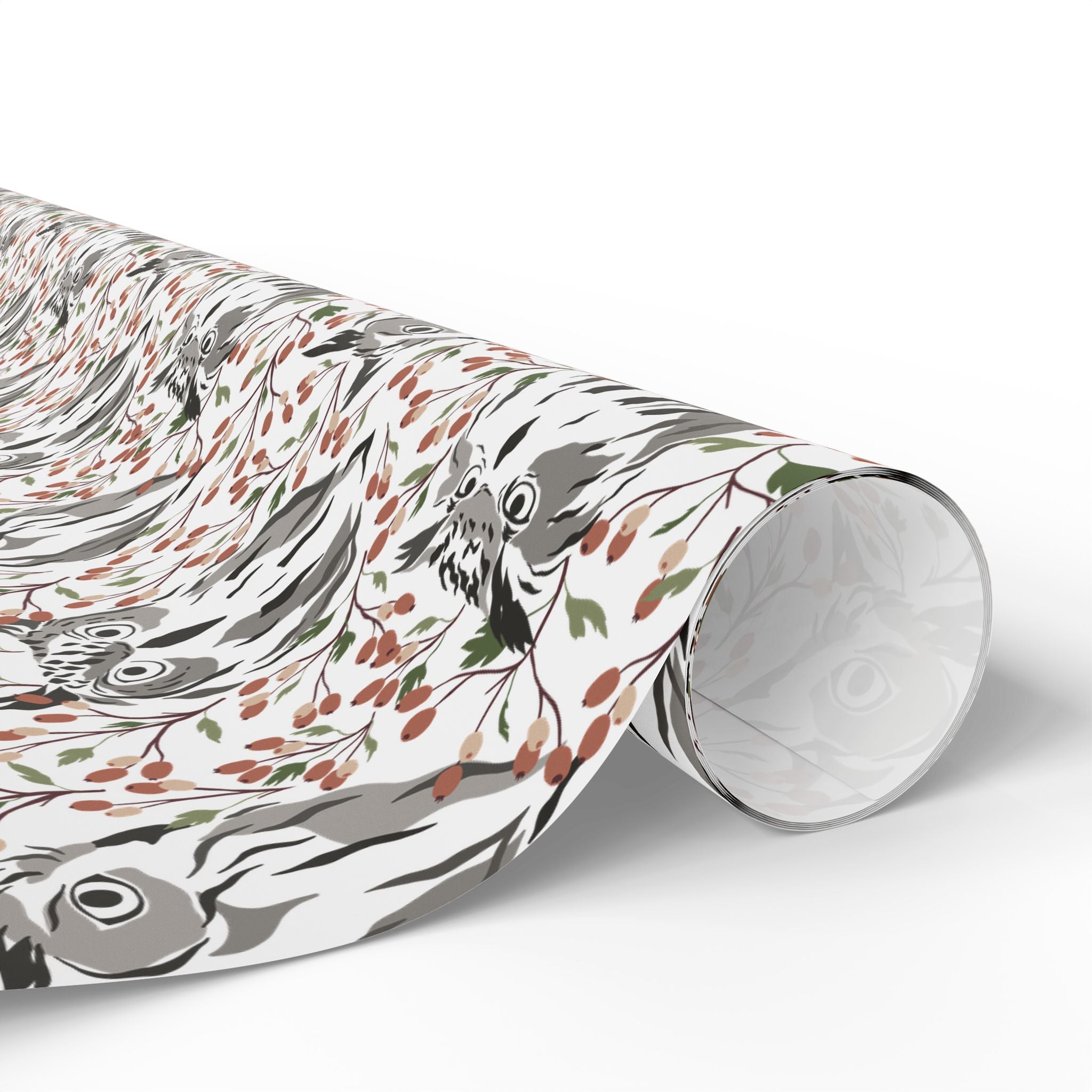 Abstract Owl Gift Wrapping Paper | White Rust Grey Wrap for the Holidays, Birthdays