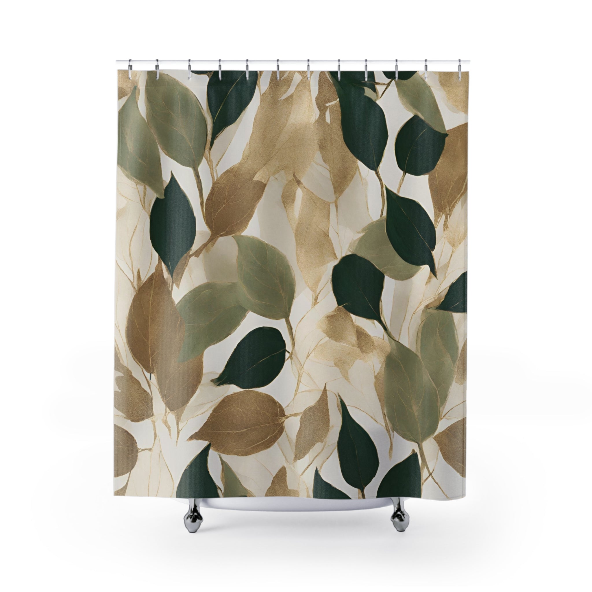 Beige Floral Shower Curtain | Earthy Leaves Bathroom