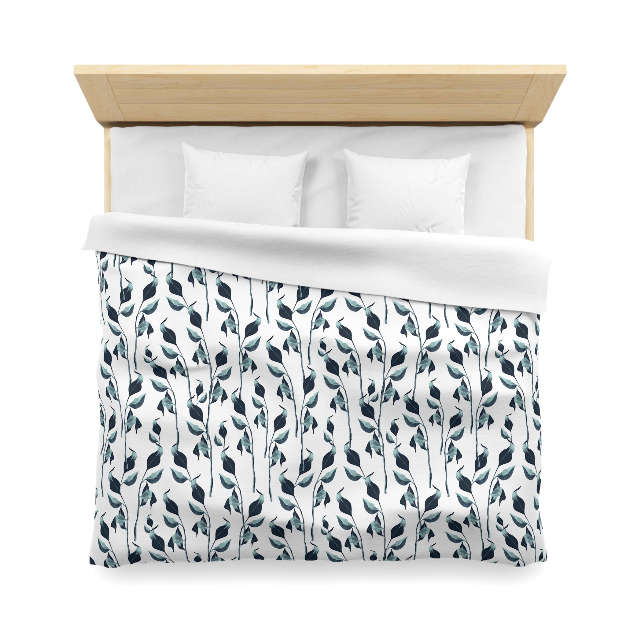 Floral Cotton Duvet, Pillow Cover | Blue White Leaves Bedroom Decor