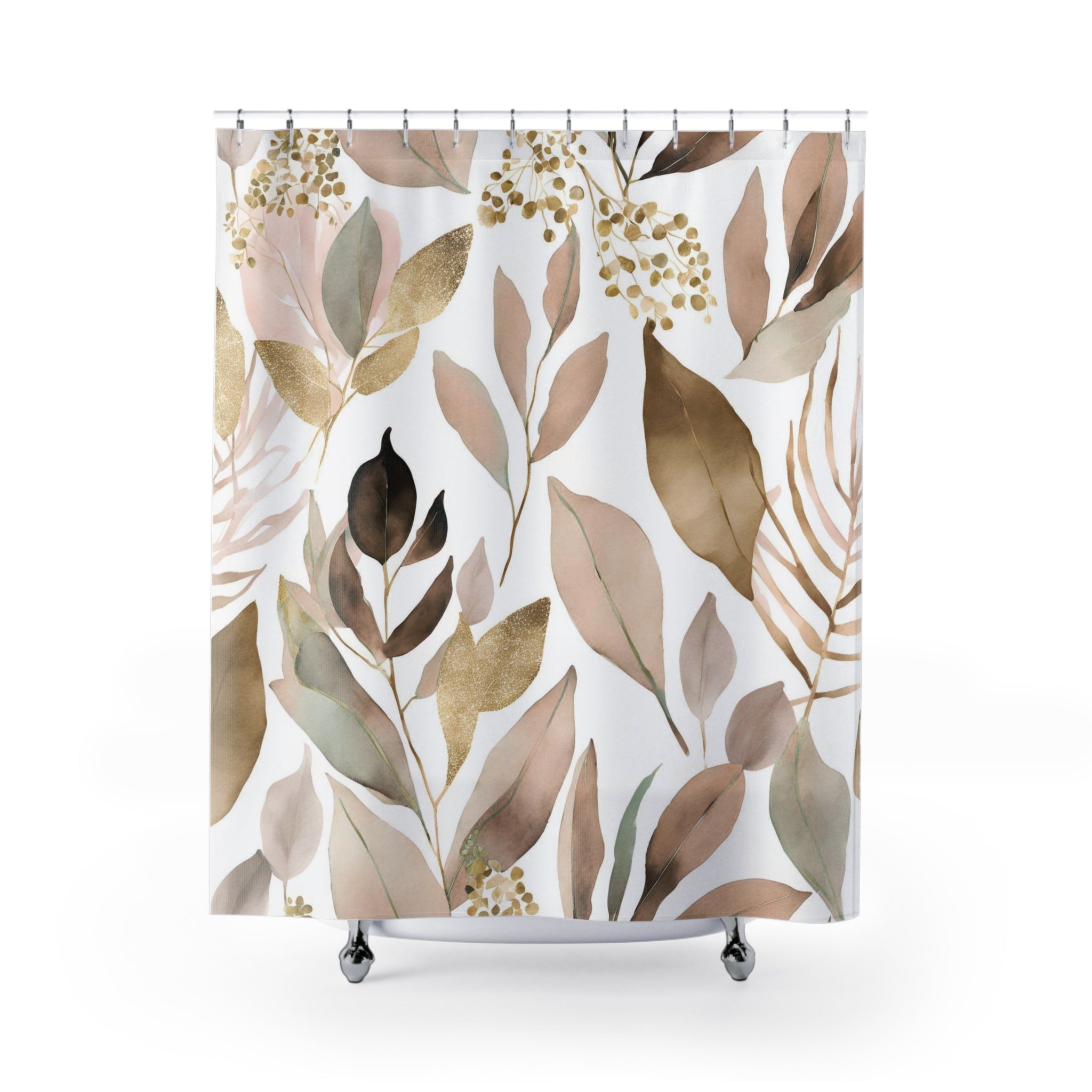 Abstract Shower Curtain | Floral Earthy Neutral Beige White Leaves