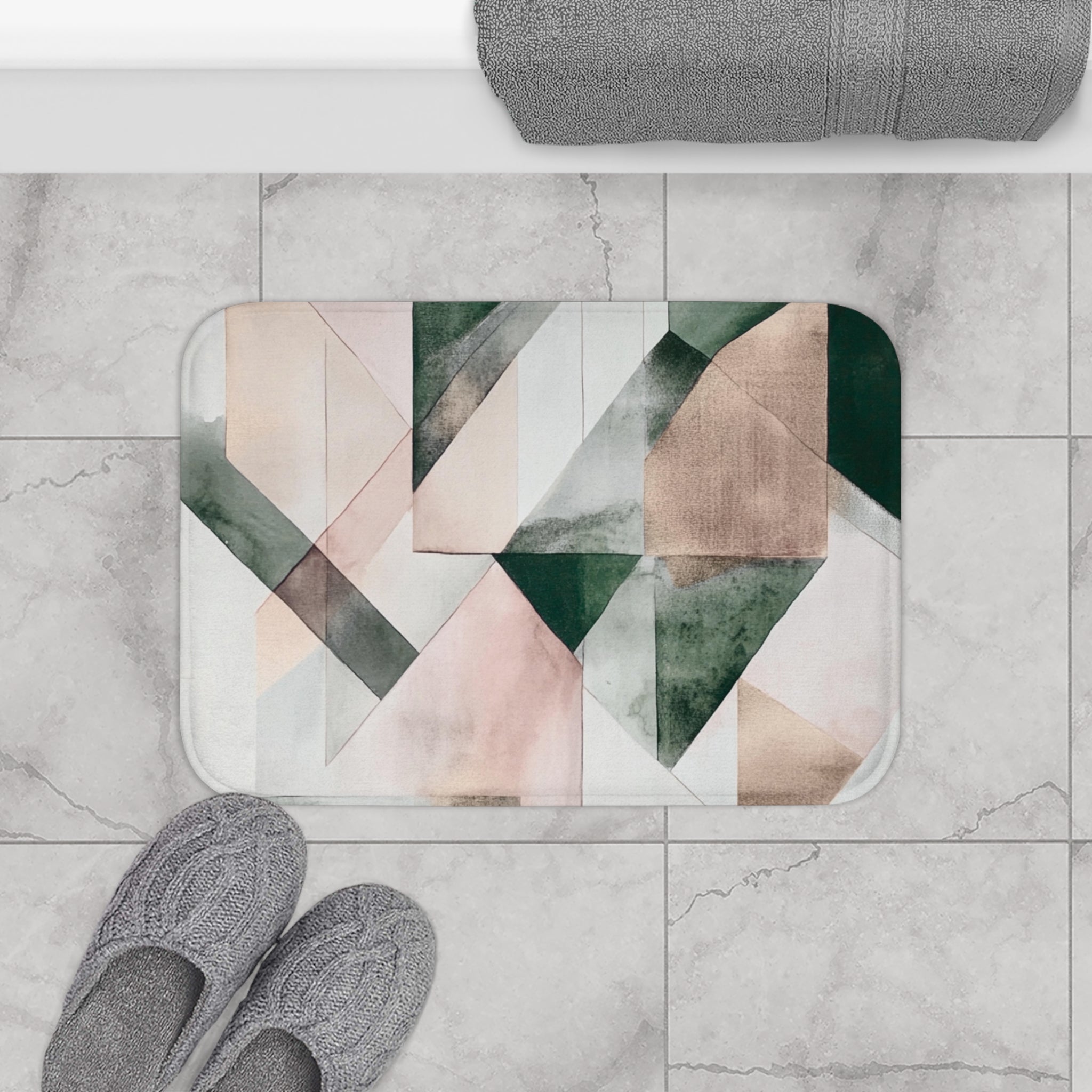 Abstract Bath Mat | Fade Watercolor Geometric Kitchen Mat