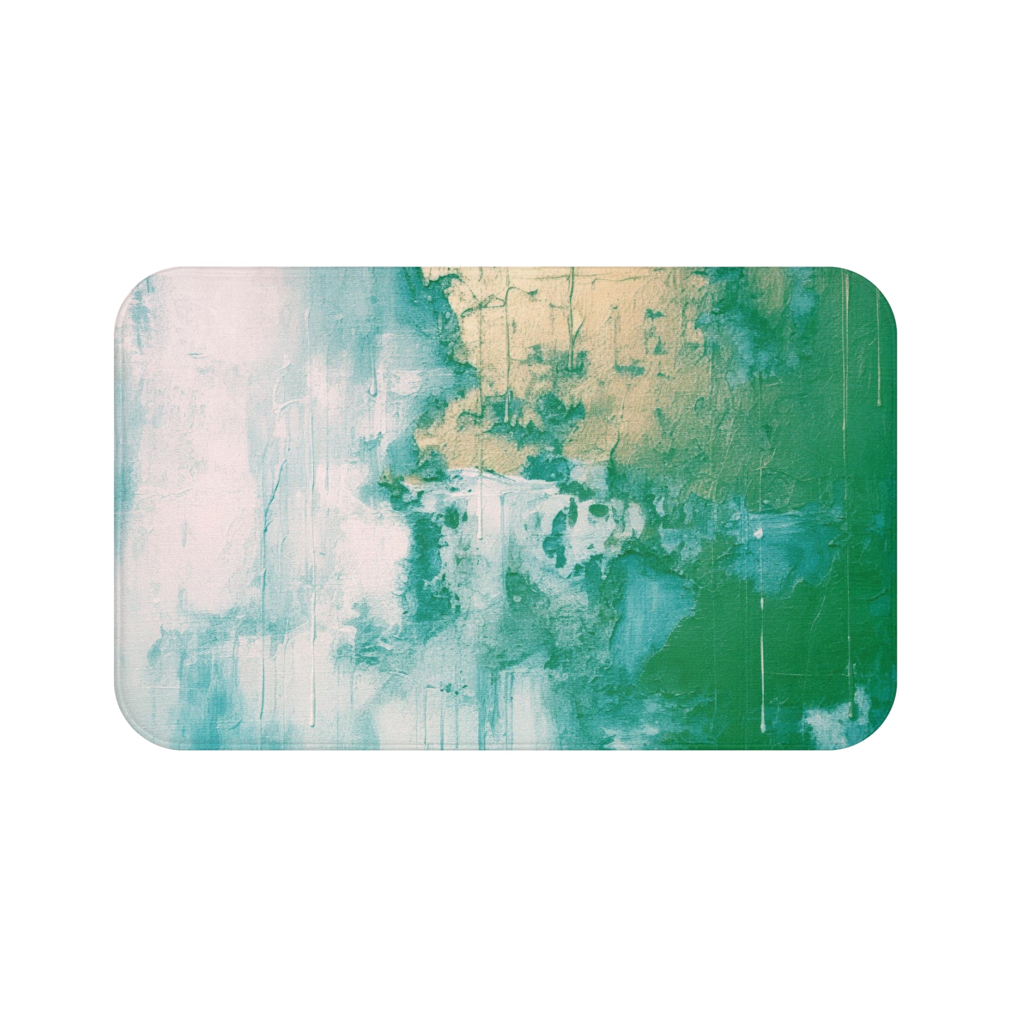 Boho Bath, Kitchen Mat | Modern Green Pink, Muted Gold Floor Rug