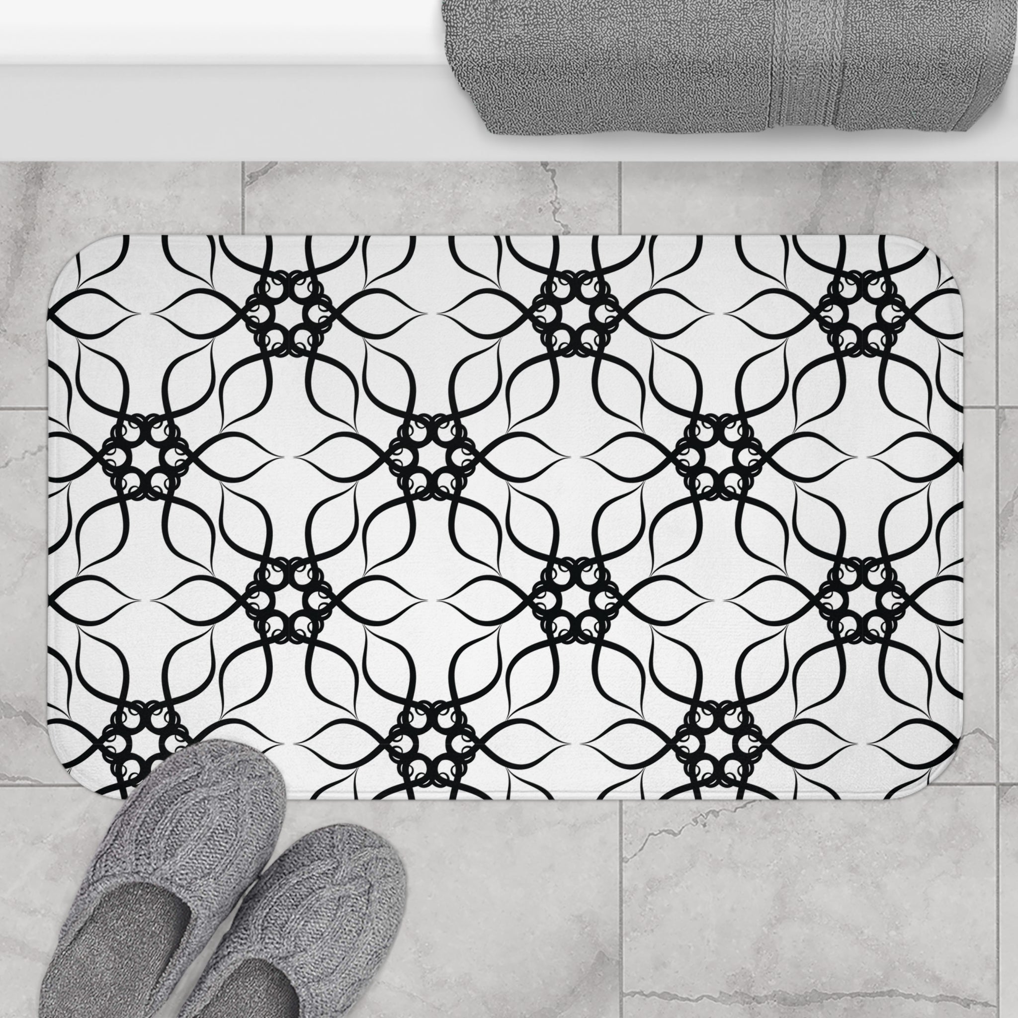 Art Deco Bath Mat | Line Art Black White Kitchen Mat