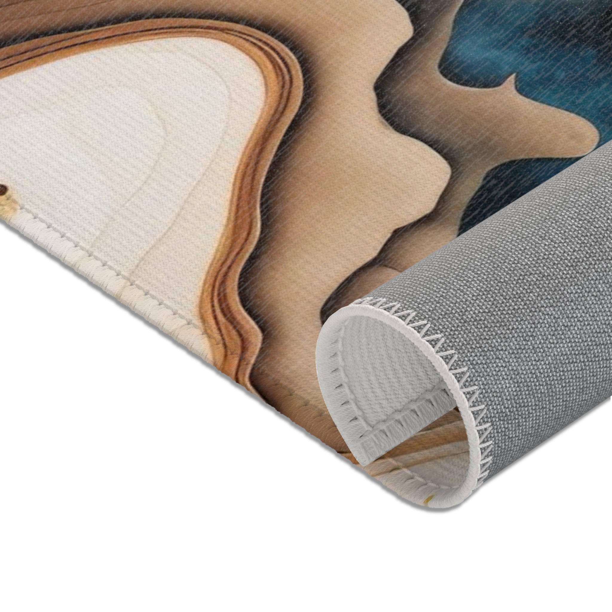 Abstract Large Area Rug | Navy Blue, Brown Beige Liquid Ink