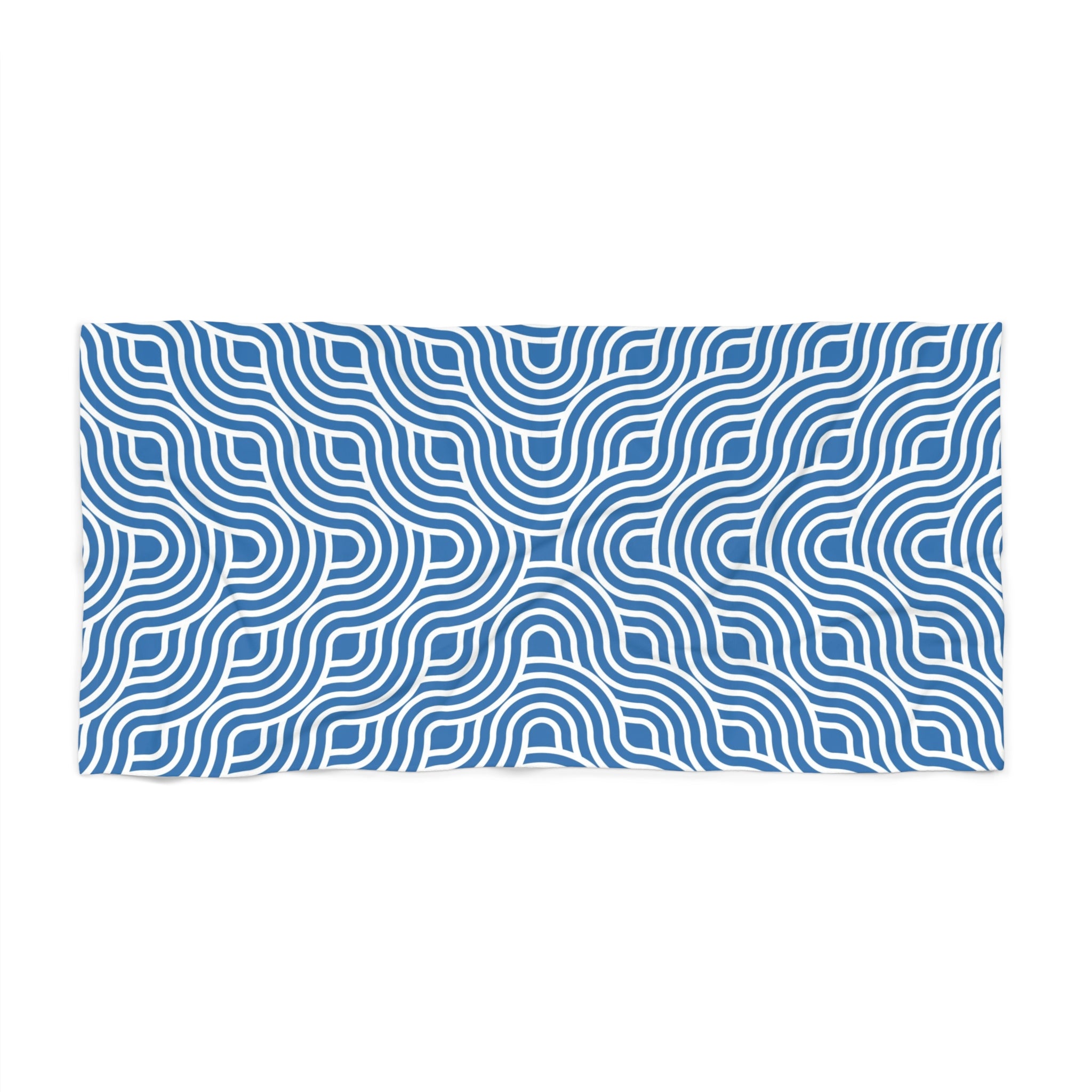 Art Deco Bath, Beach Towel | Retro Blue White, Art Nouveau Waves