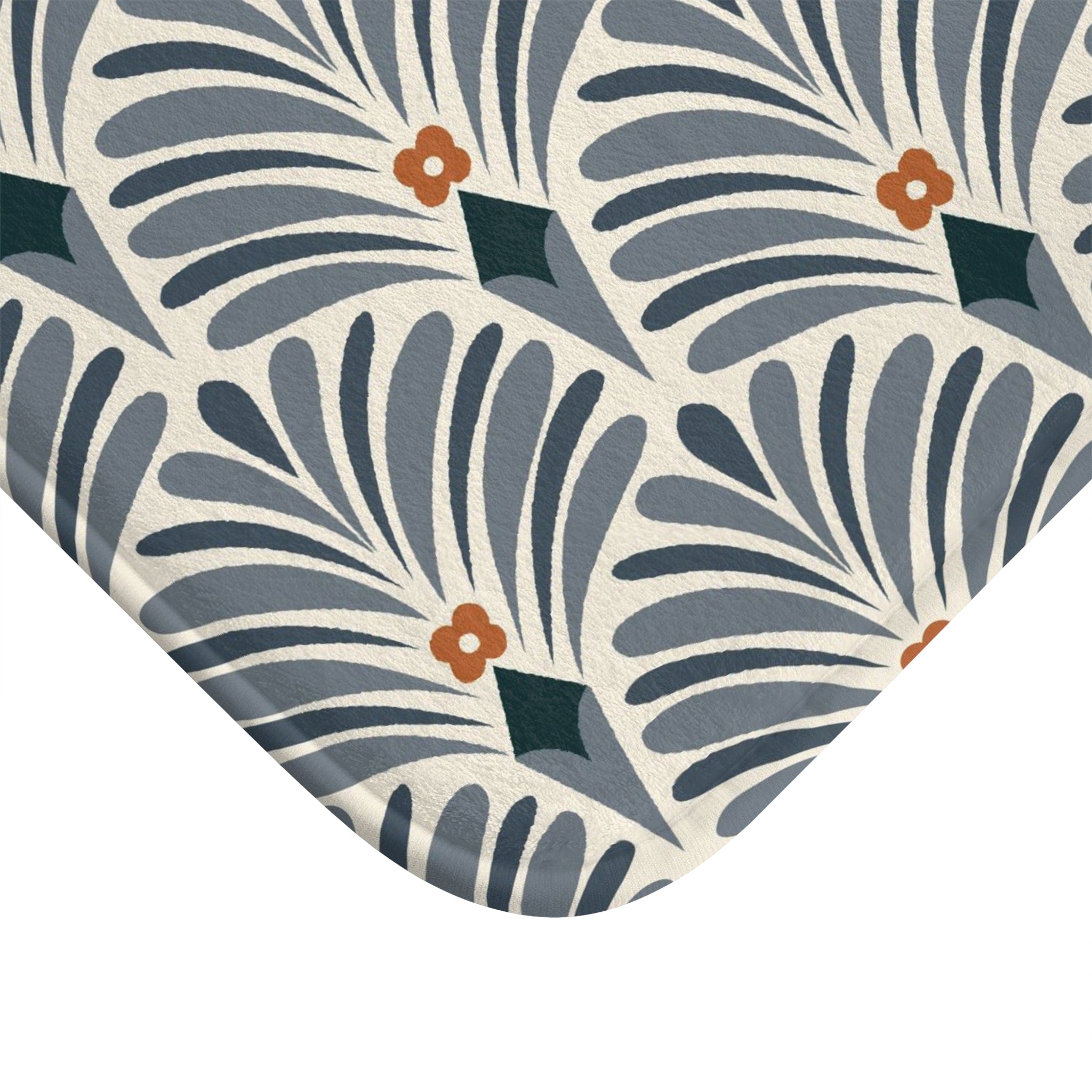 Retro Bath Mat | Navy Blue, Beige Rust Art Nouveau