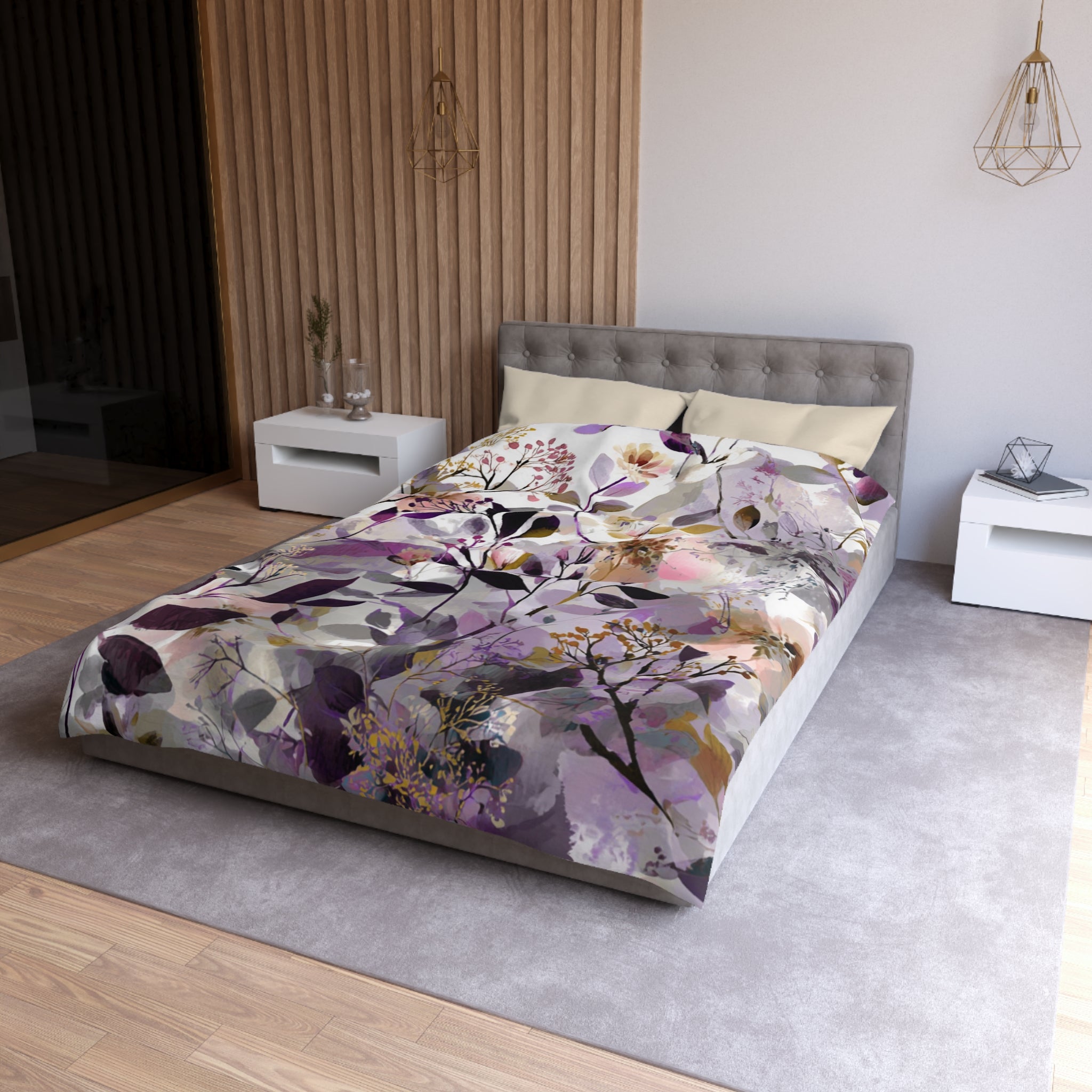Floral Duvet, Pillow Cover | Purple Beige Bedroom Decor