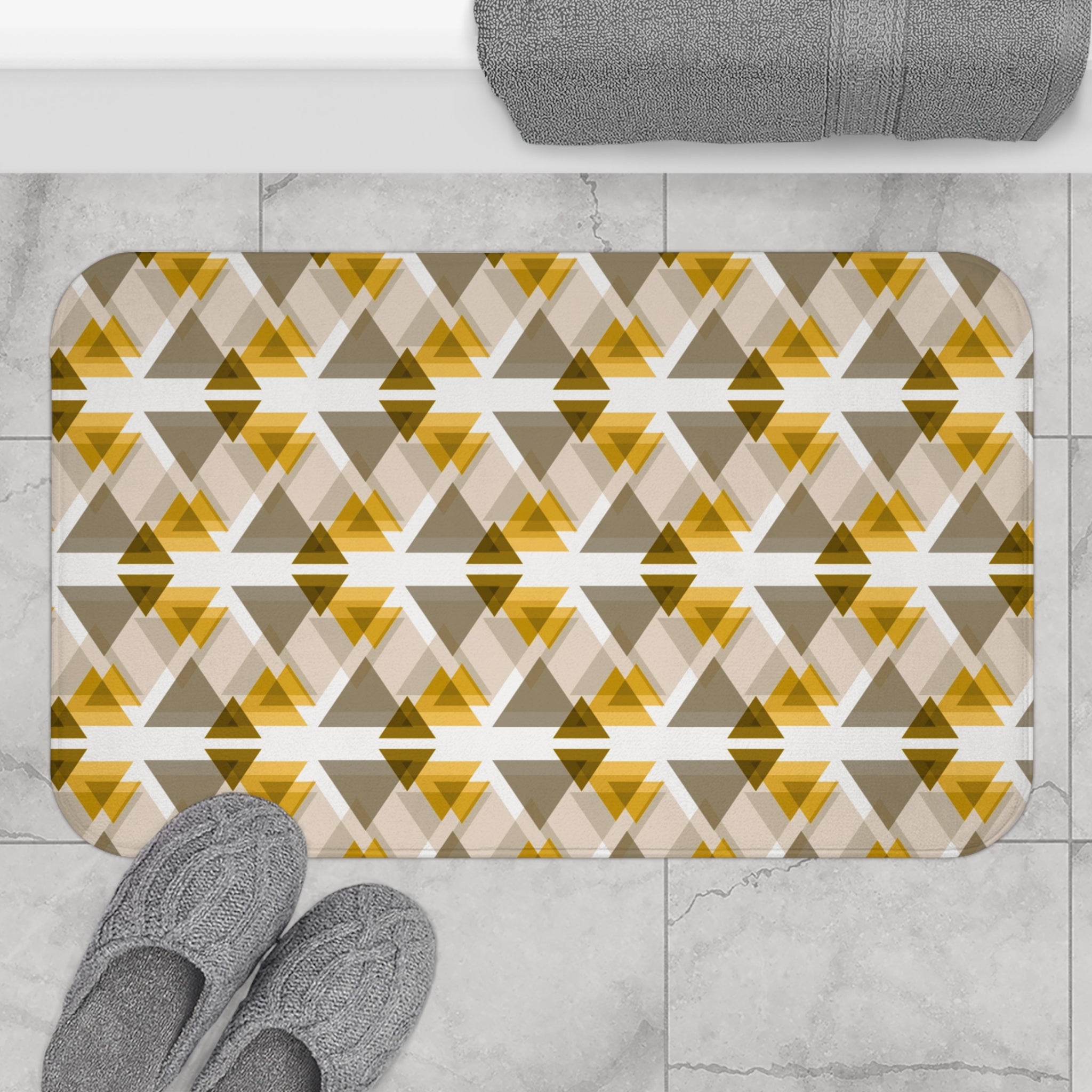 Geometric Bath Mat | Yellow Grey Kitchen Mat