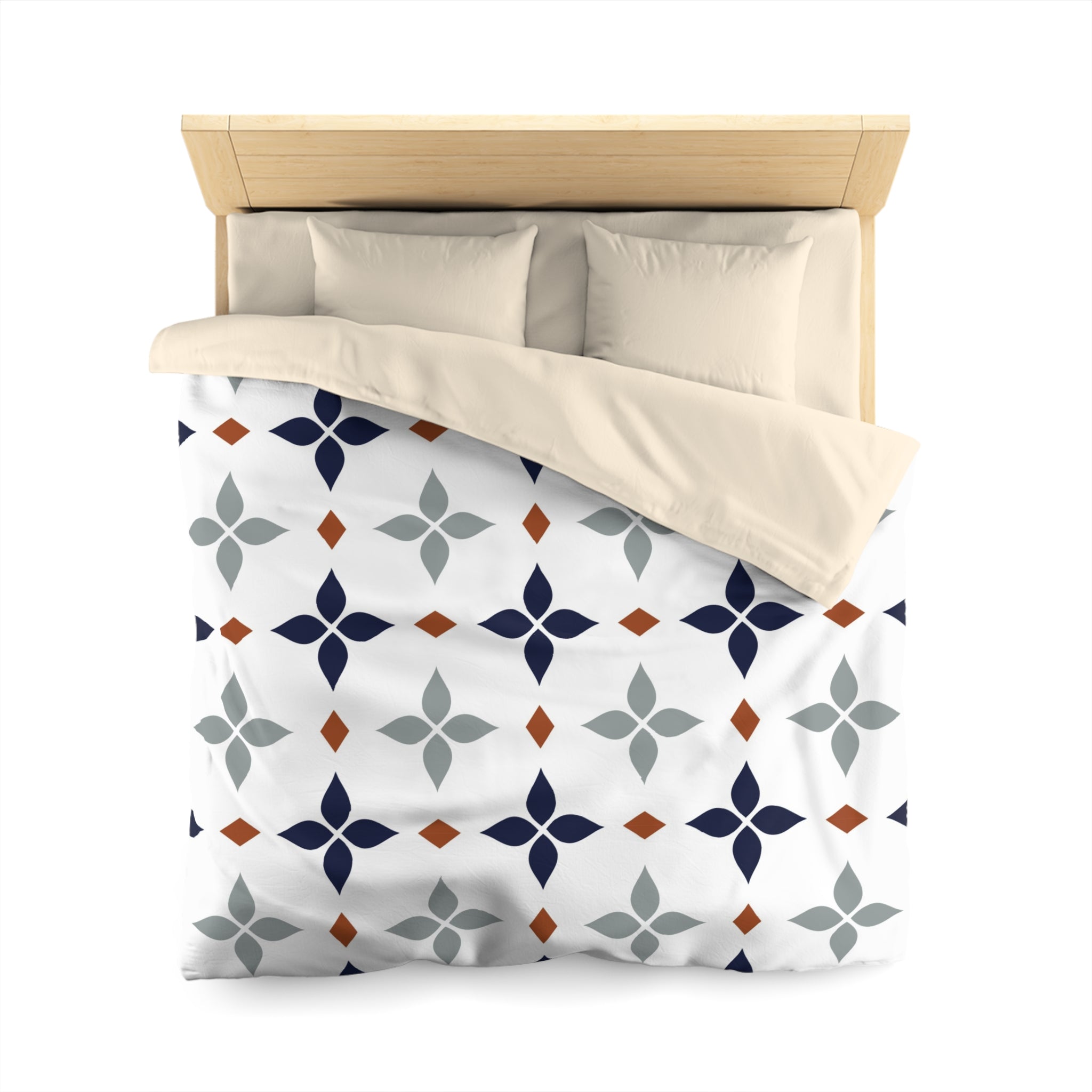 Retro Duvet Cover | Vintage Art Deco, Nouveau White, Navy Blue, Grey | Bedroom Decor