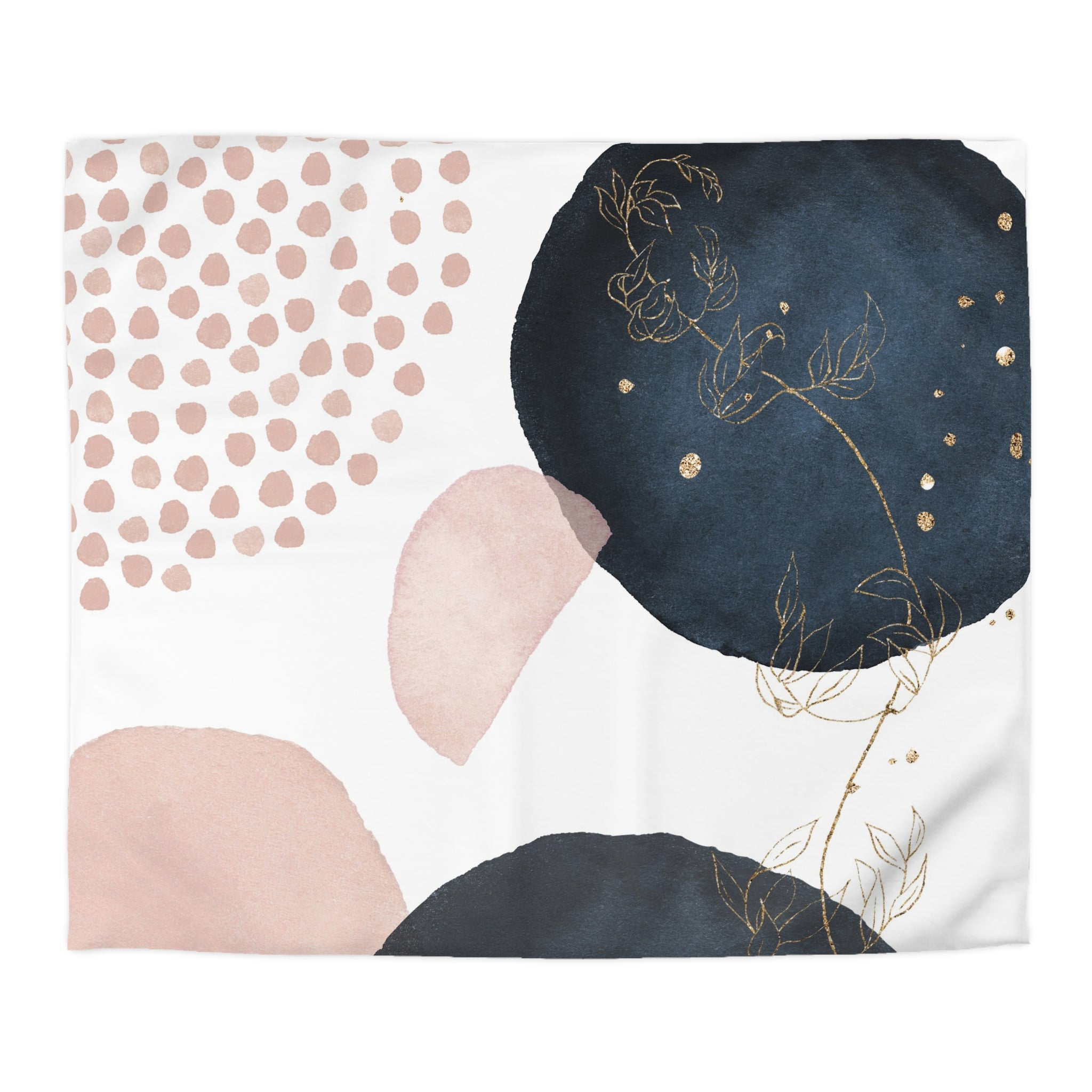 Abstract Duvet Cover | White Blush Pink, Navy Blue Blanket | Bedroom Decor