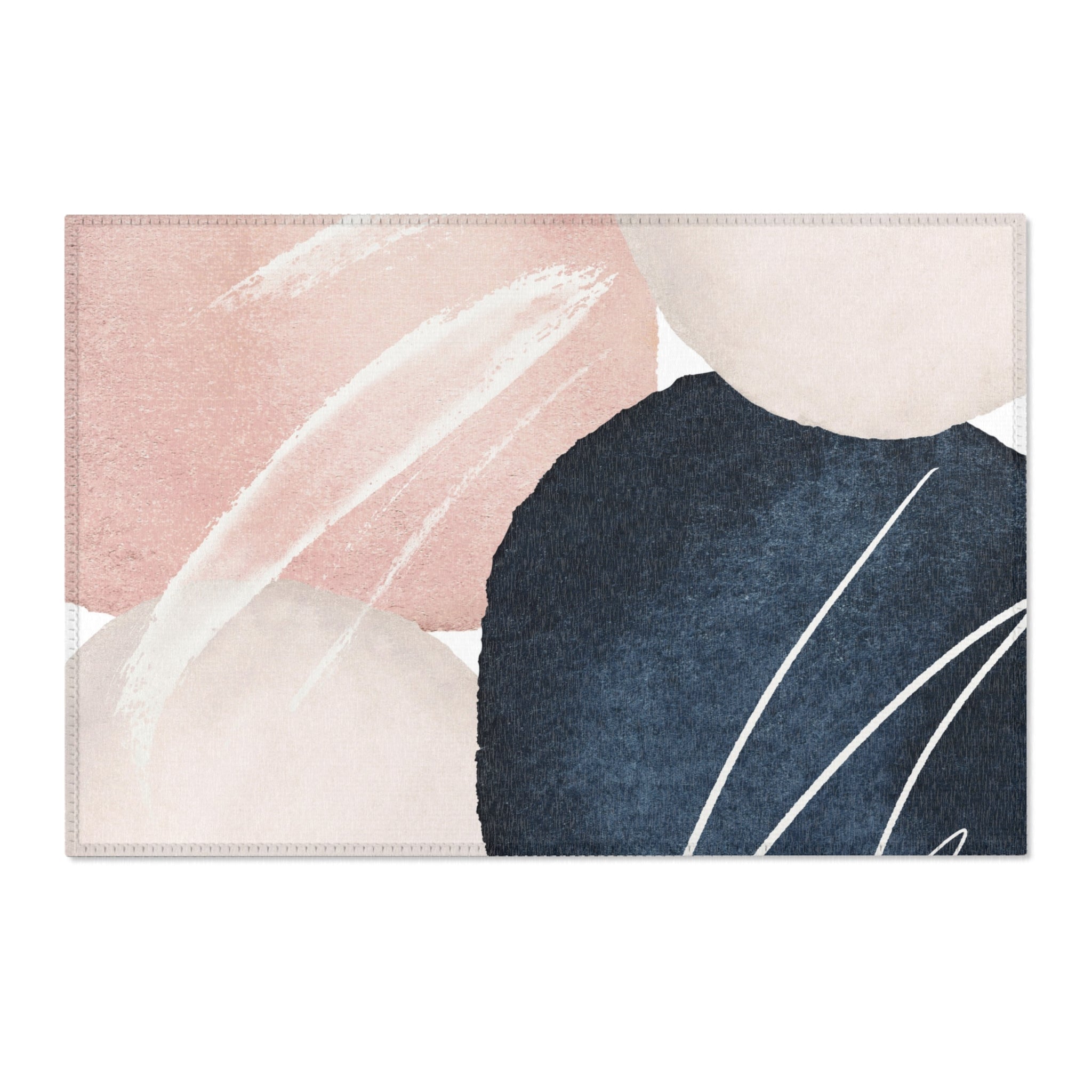 Abstract Area Rug | Blush Pink, Navy Blue Watercolor Artsy Rug