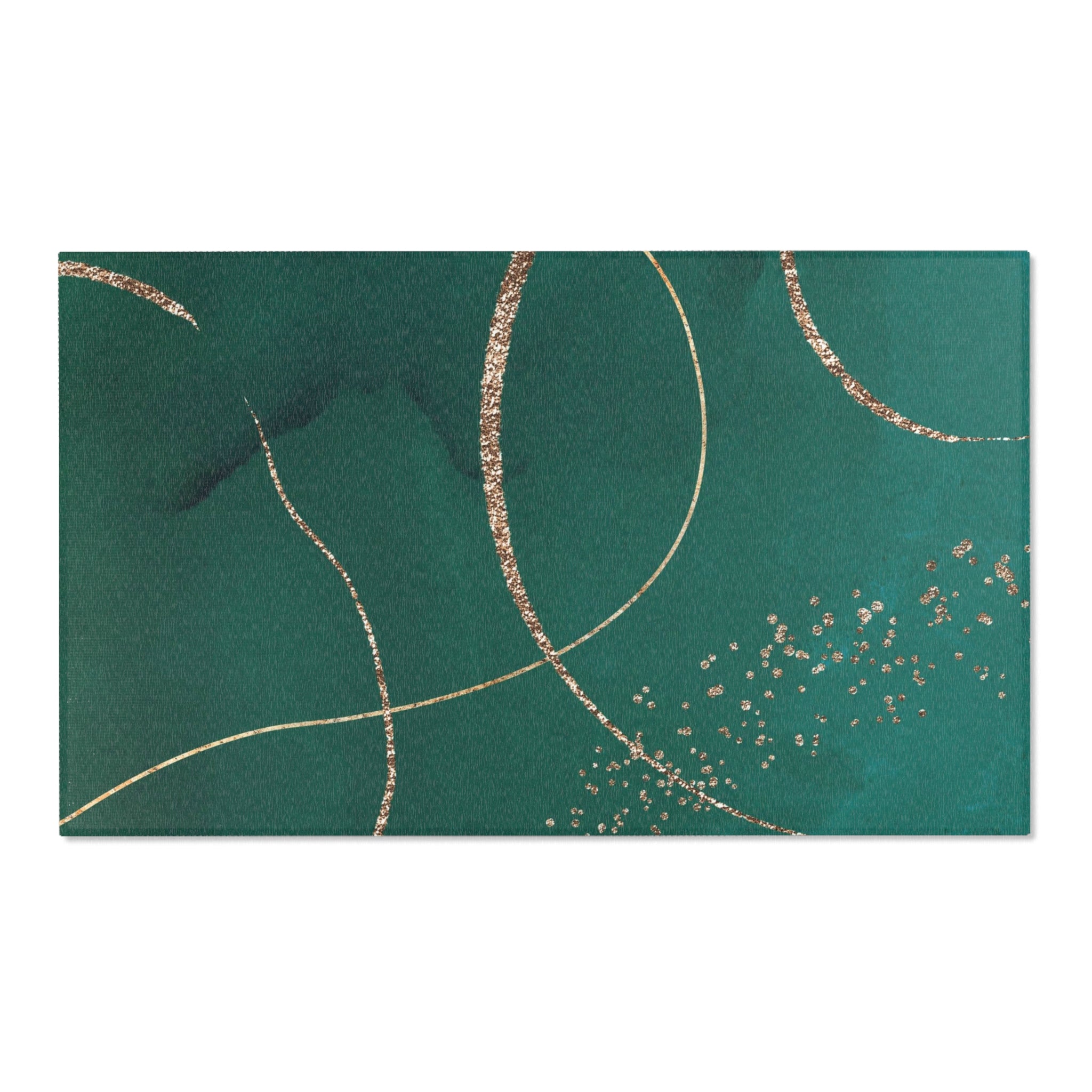 Abstract Boho Area Rug | Modern Green, Muted Gold Watercolor