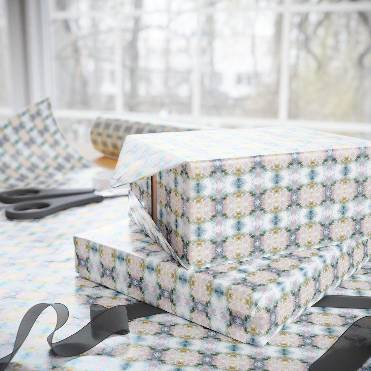 Soft Grey Blush Mustard Watercolor Wrapping Paper, Gift Wrap