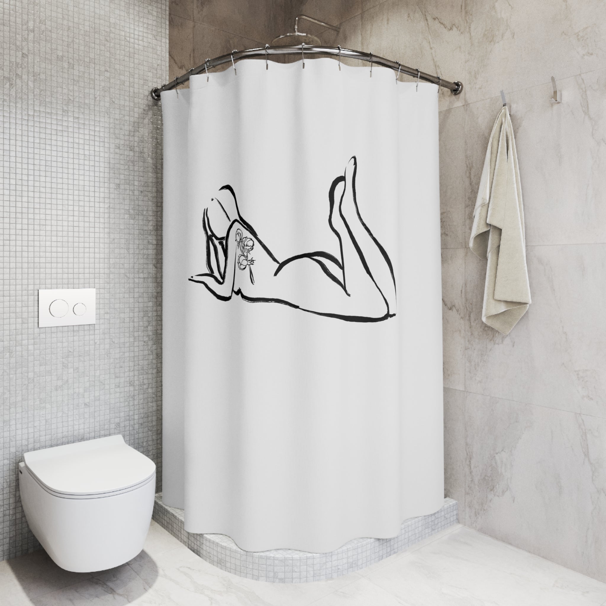 Line Art Shower Curtain | Black White Female Silhouette Bathroom Decor