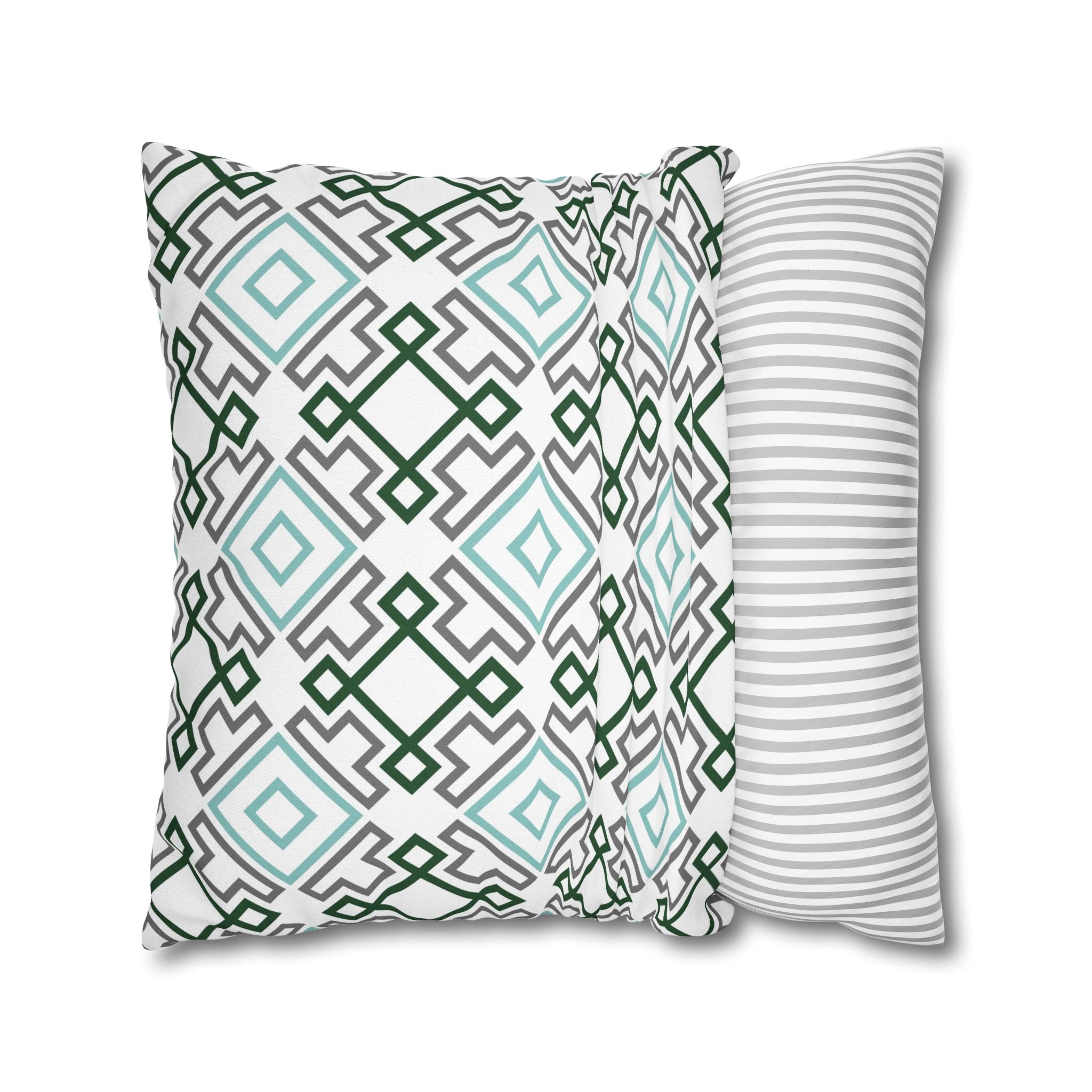Abstract Pillow Cover | White Green Grey Geometric