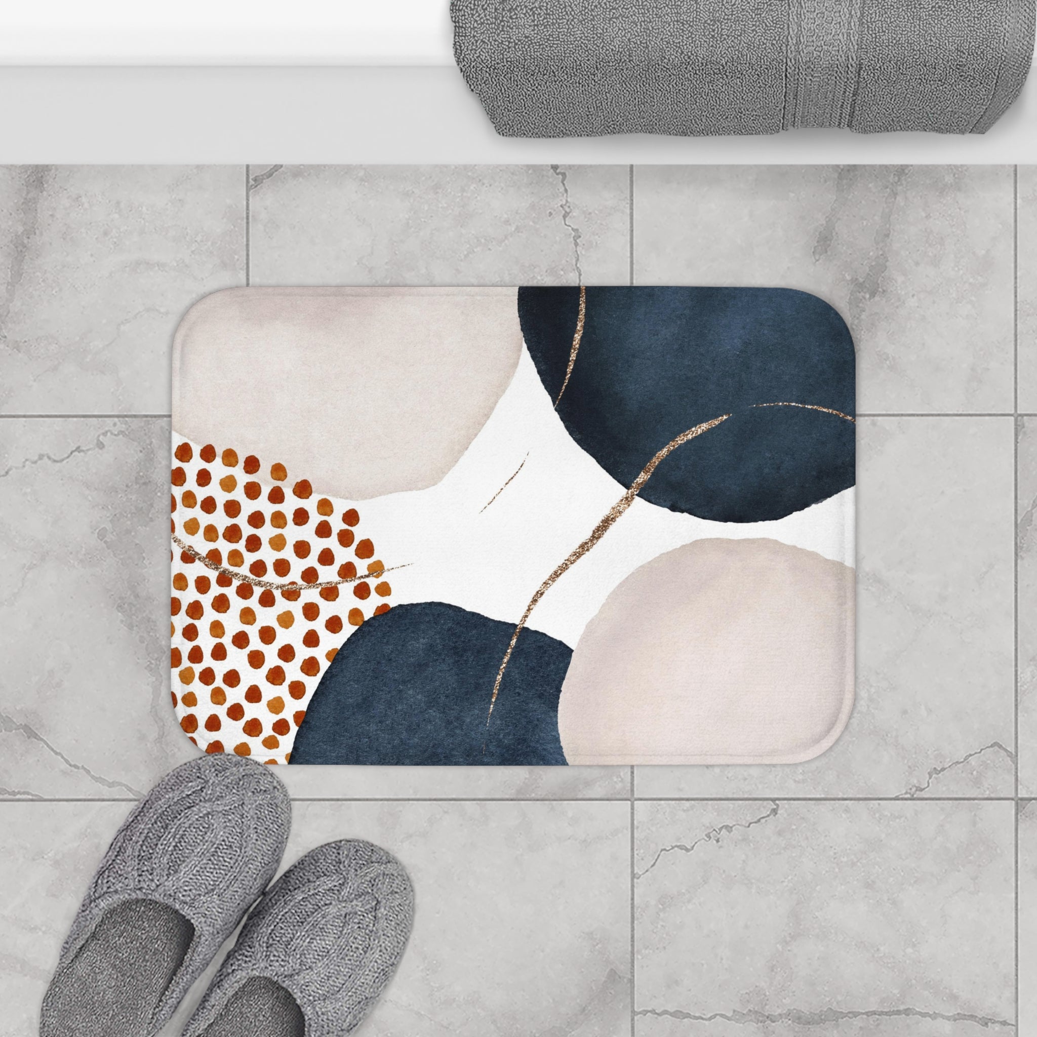 Abstract Bath, Kitchen Mat, Rug | Navy blue, Cream Rust