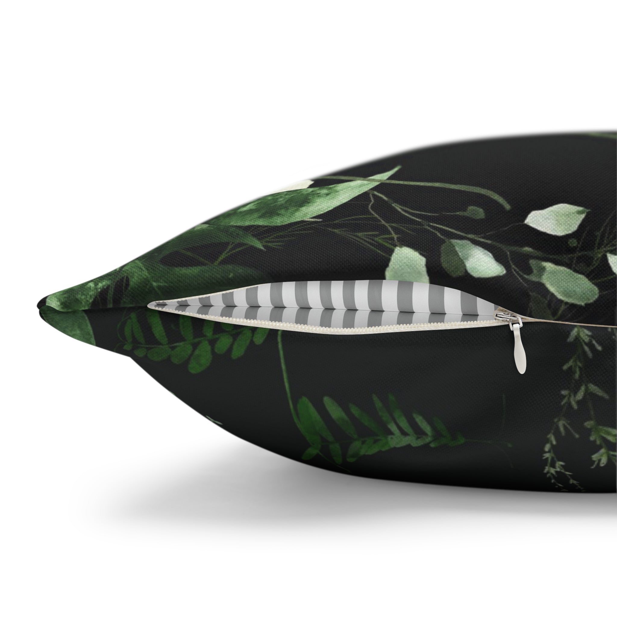 Black Floral Pillow Cover | Beige Sage Green Leaves