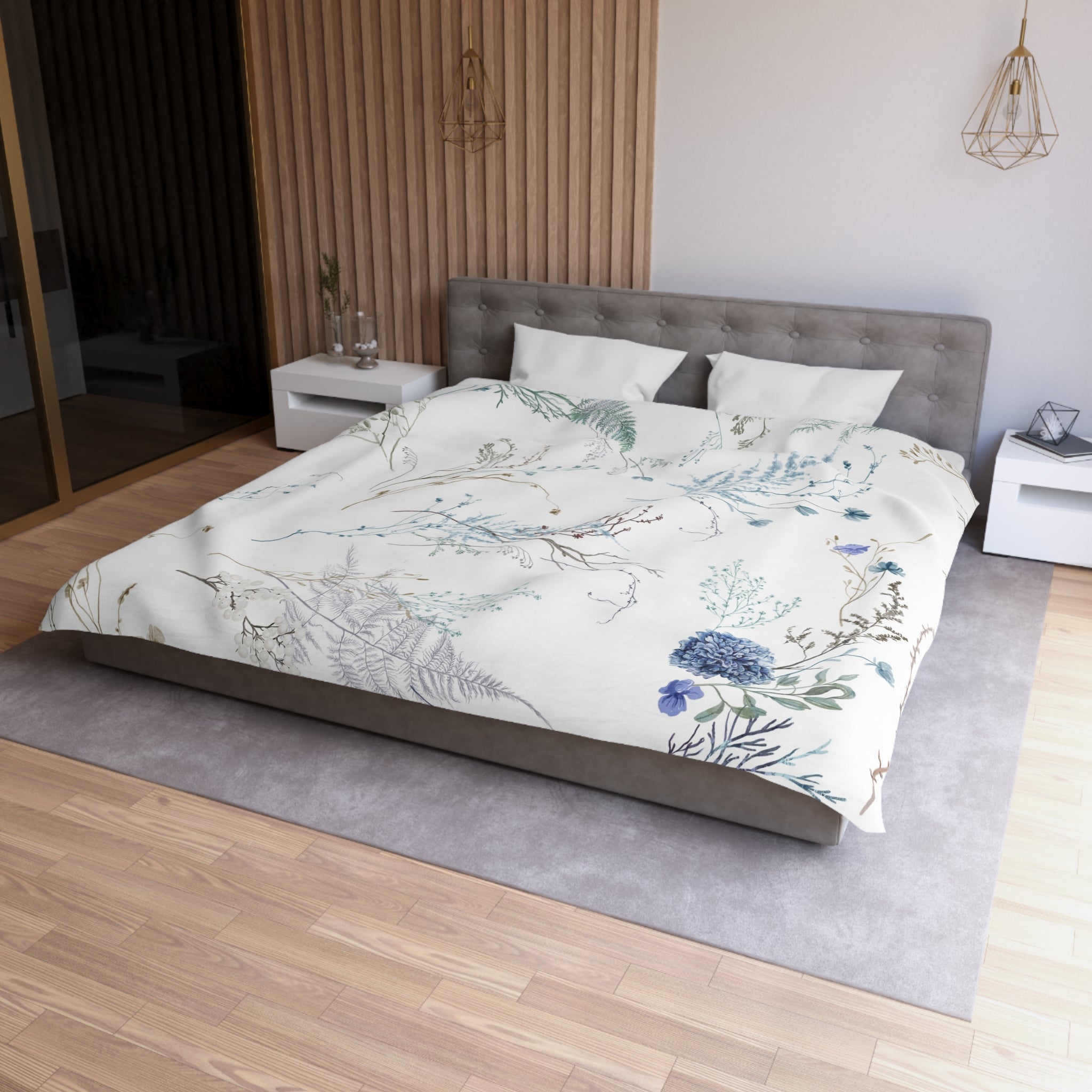 Floral Duvet Cover | Light Blue, Beige White Bedding Boho Decor | Bedroom Decor