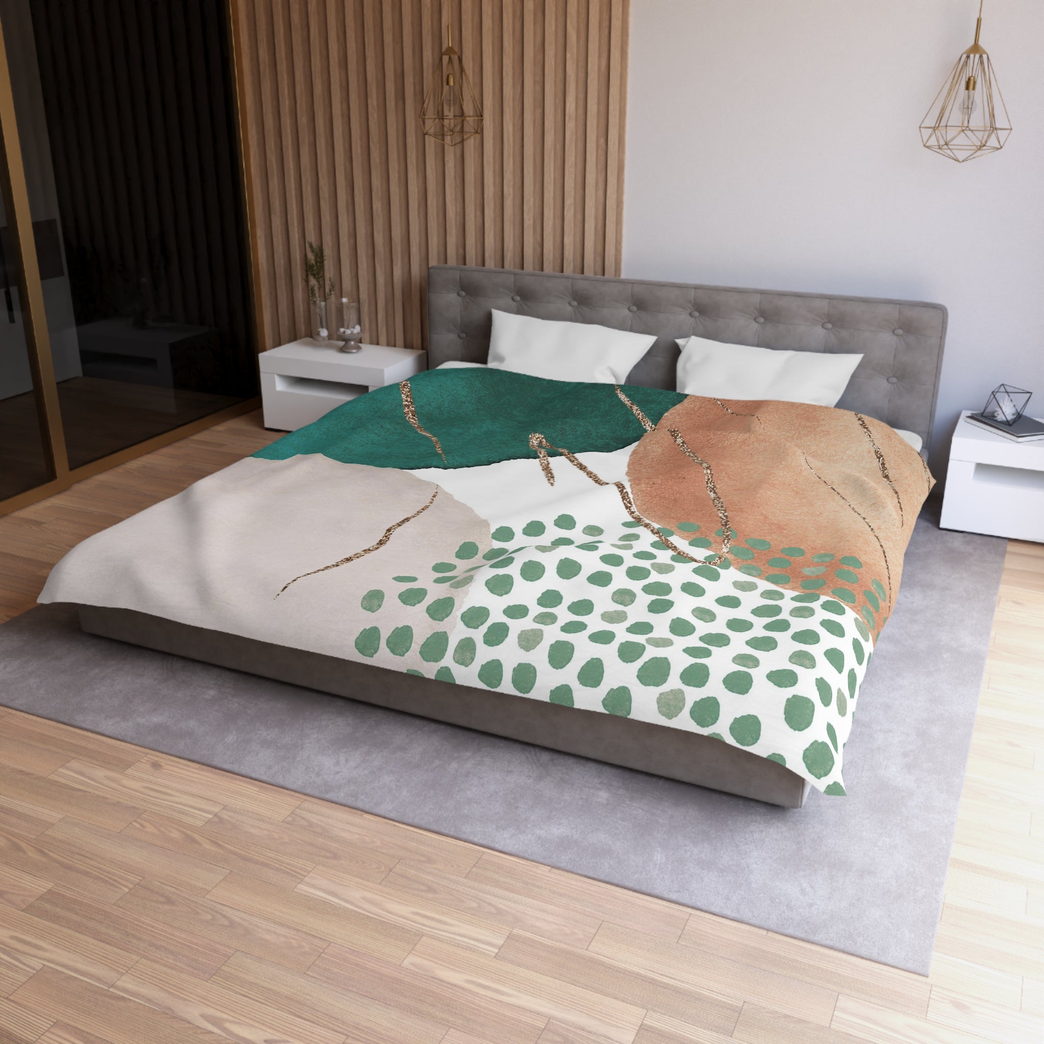 Abstract Duvet Cover | Green, Beige Blush | Bedroom Decor