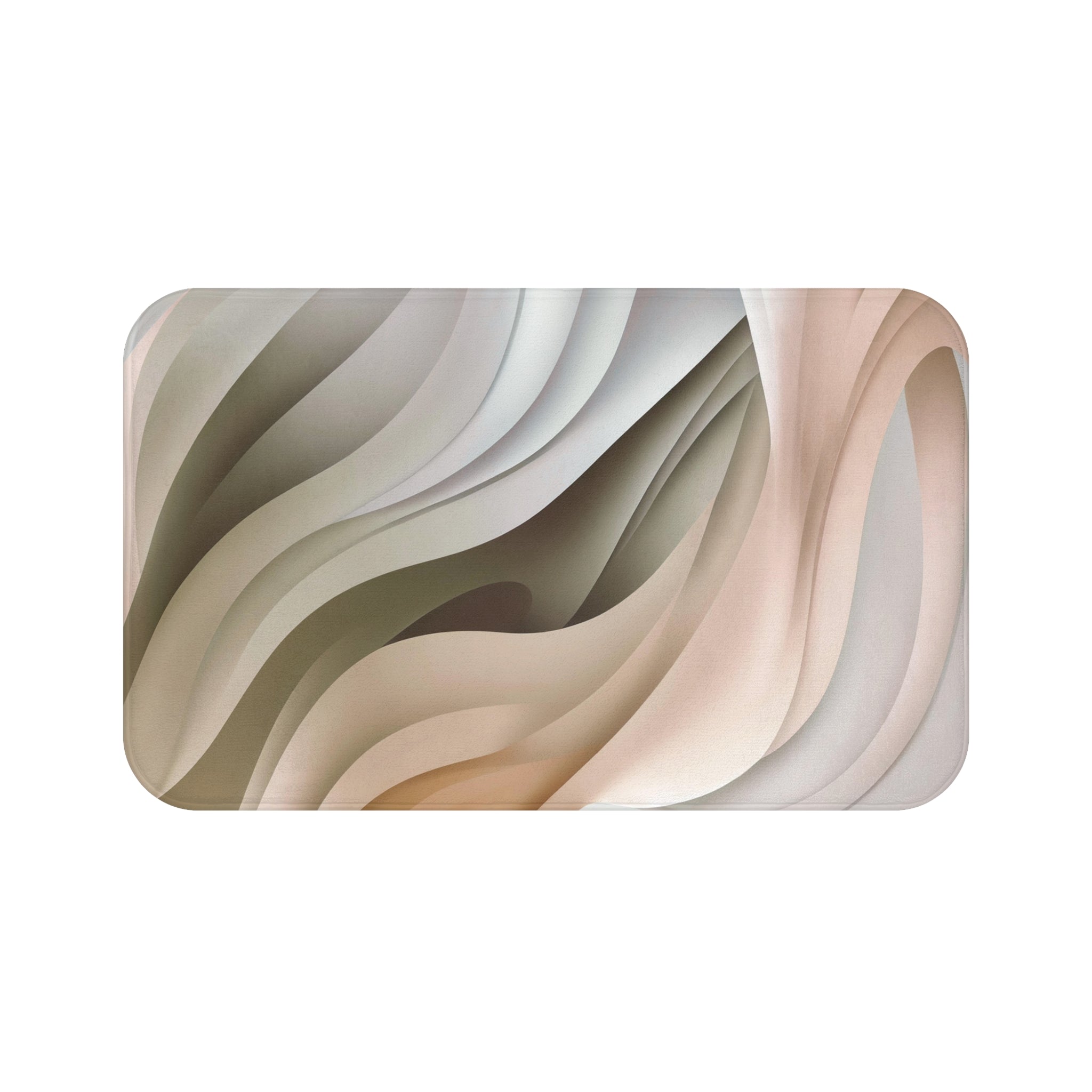 Abstract Bath Mat | Green White Grey Waves Kitchen Mat