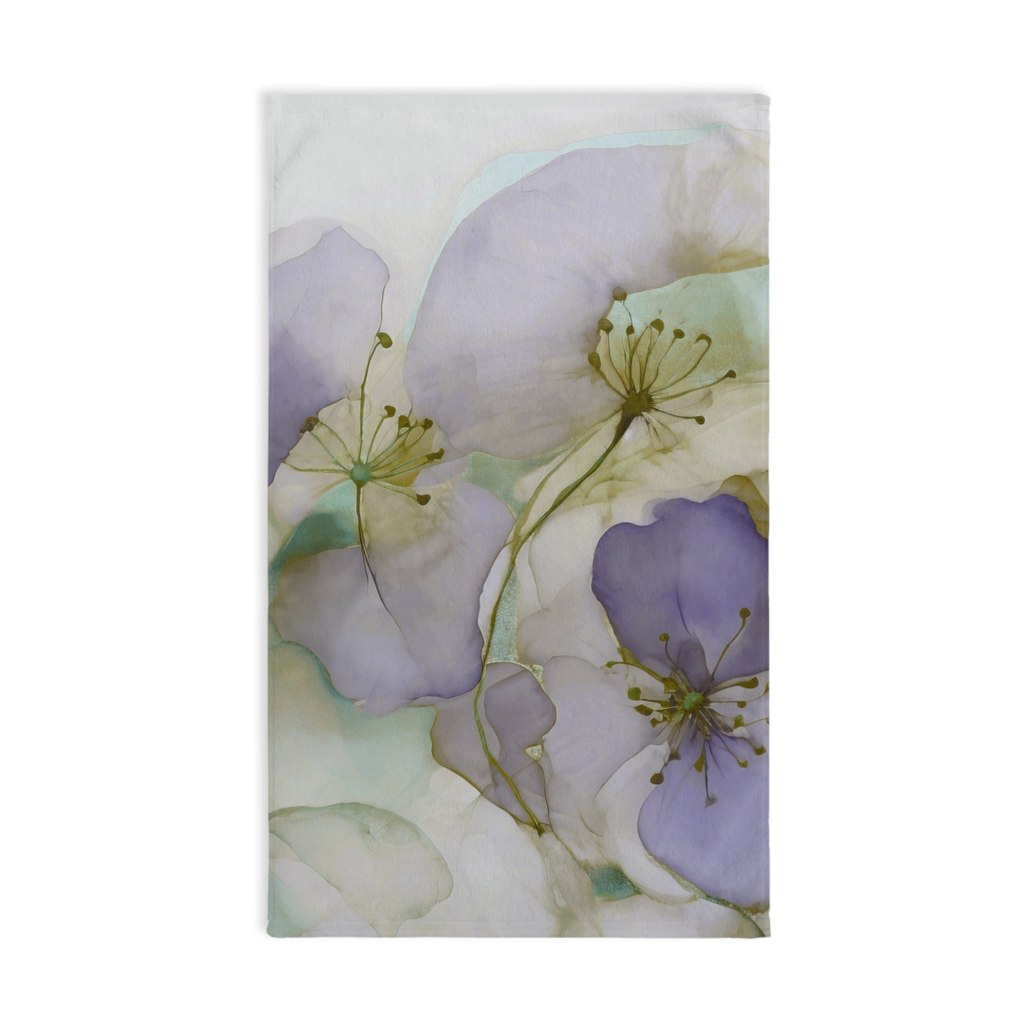 Abstract Kitchen, Hand Towel | Artsy Floral Lavender Purple, Sage Green Towel