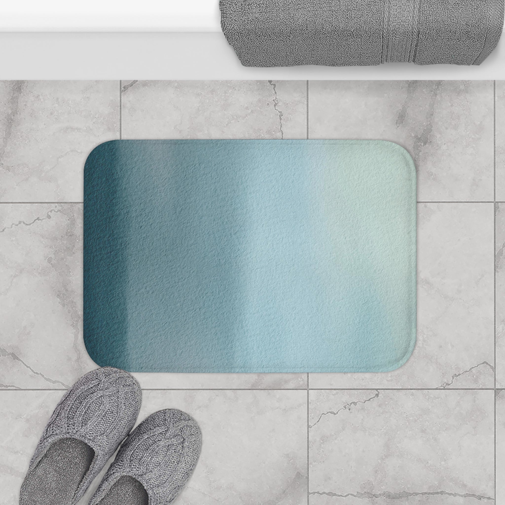Abstract Bath, Kitchen Mat, Rug | Navy Pale Blue Ombre