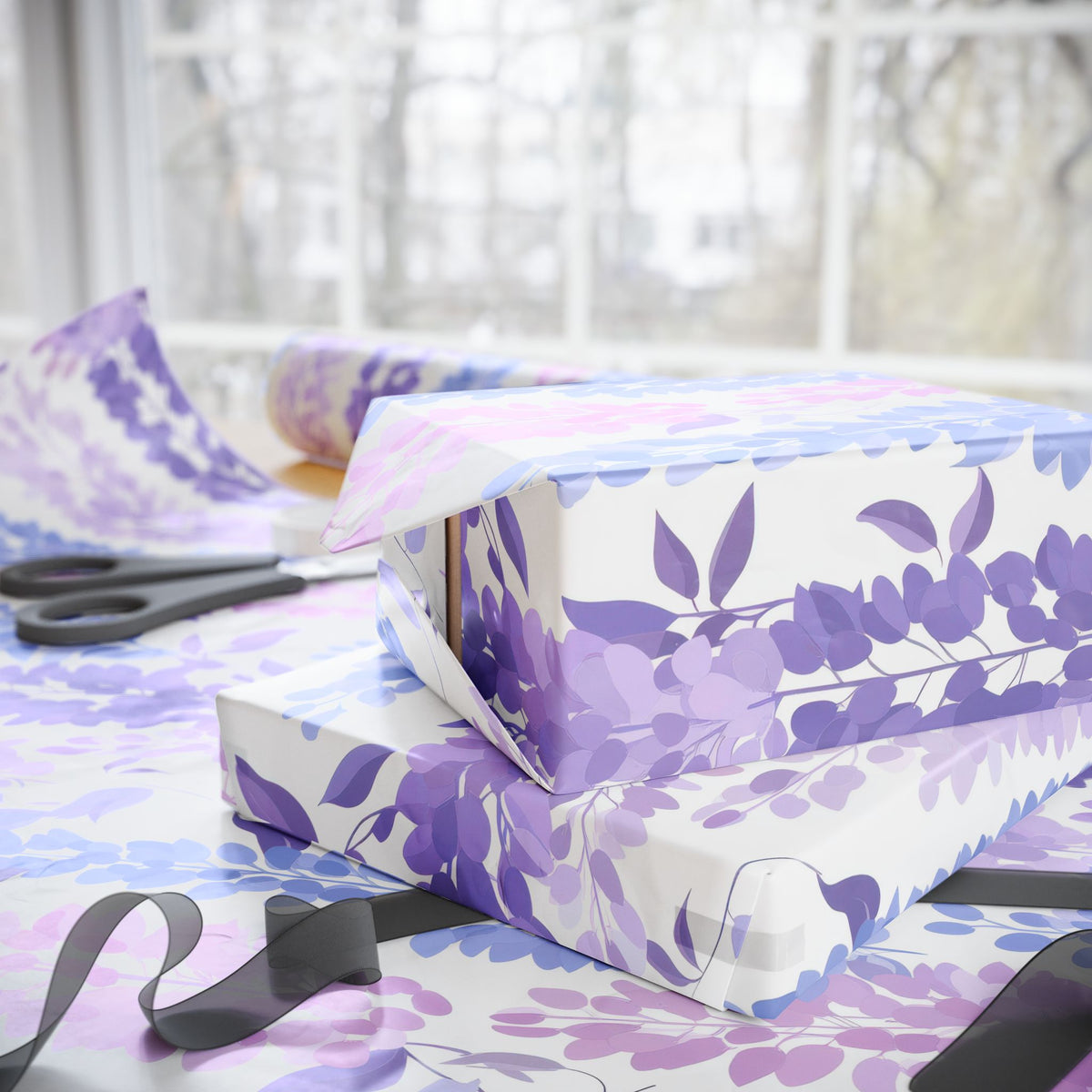 Lavender Wisteria Floral Wrapping Paper, Purple Gift Wrap