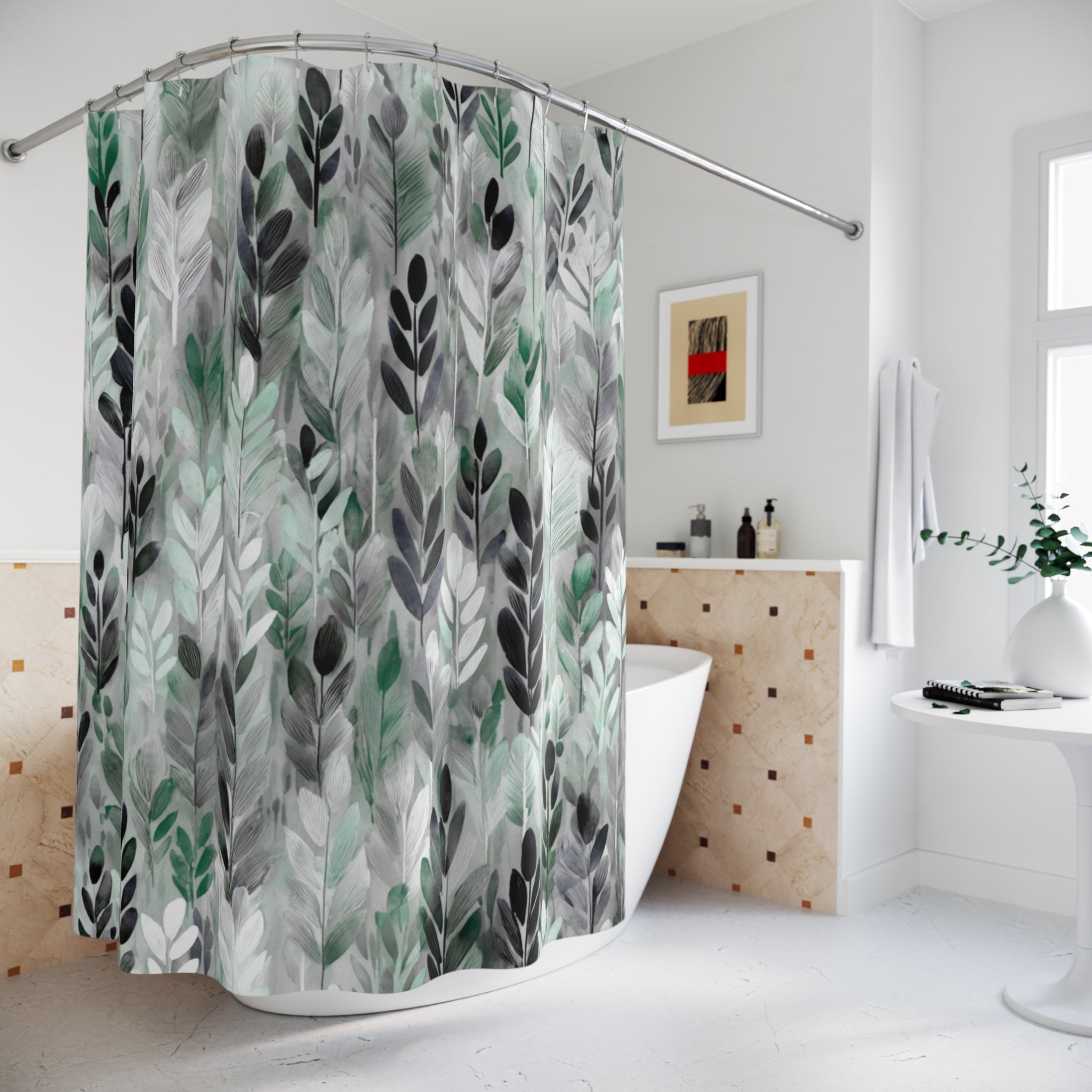 Boho Floral Shower Curtain | Earthy Leaves Bathroom
