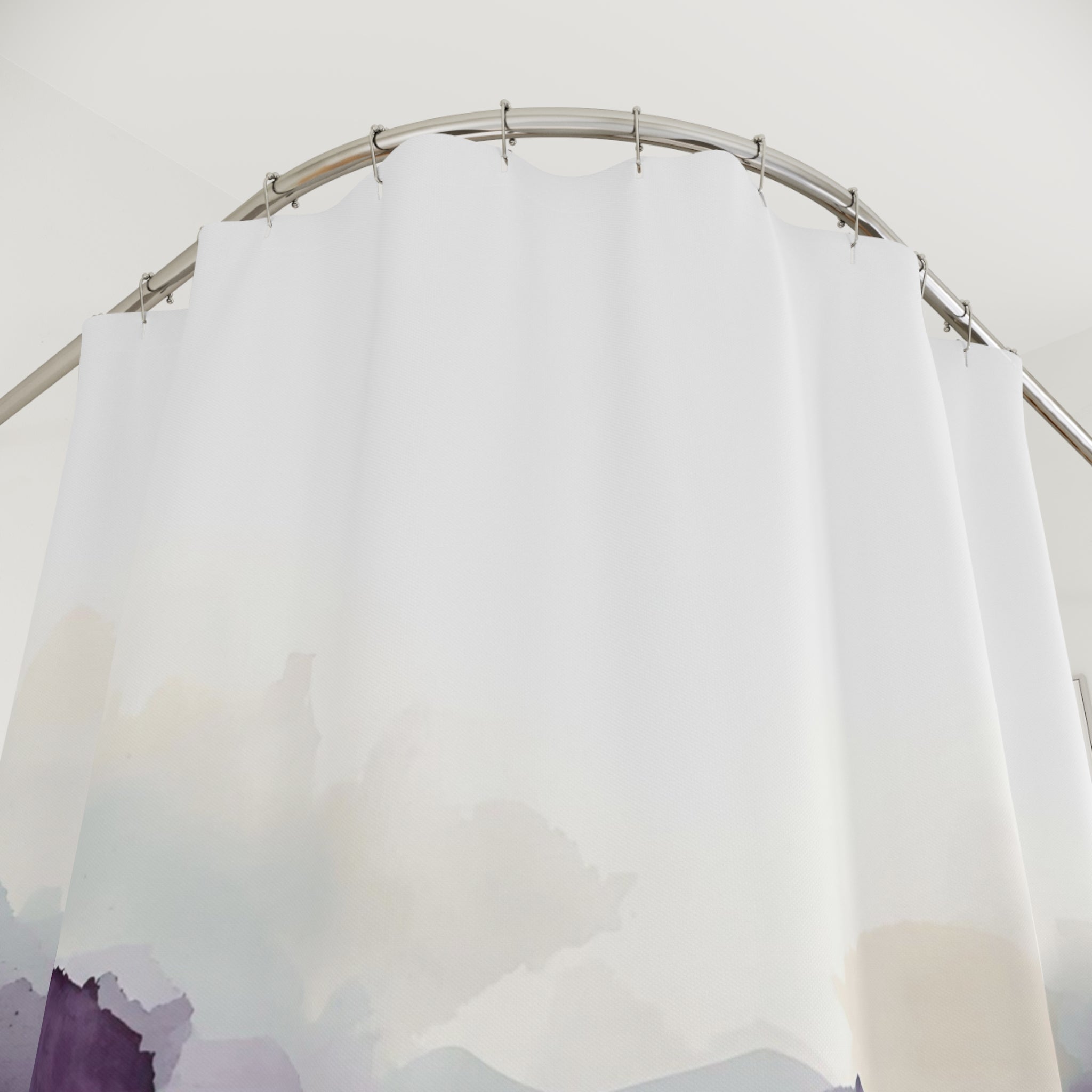 Abstract Shower Curtain | Artsy White Beige Purple Watercolor