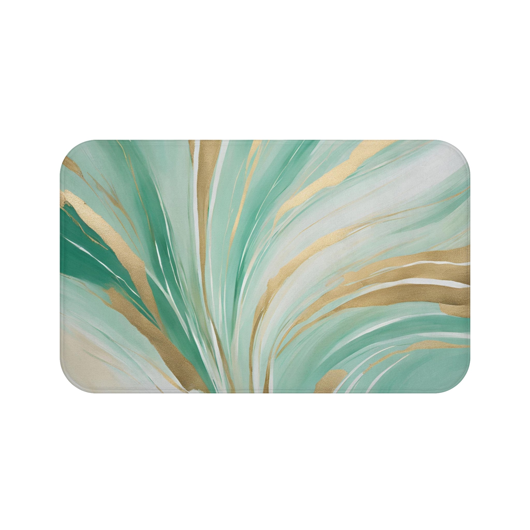 Boho Bath Mat | Sage Green, Gold Beige Abstract Kitchen Mat