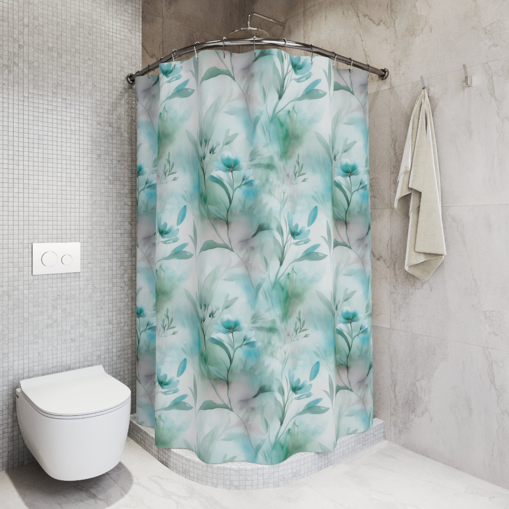 Floral Shower Curtain | Teal Green Watercolor Bathroom