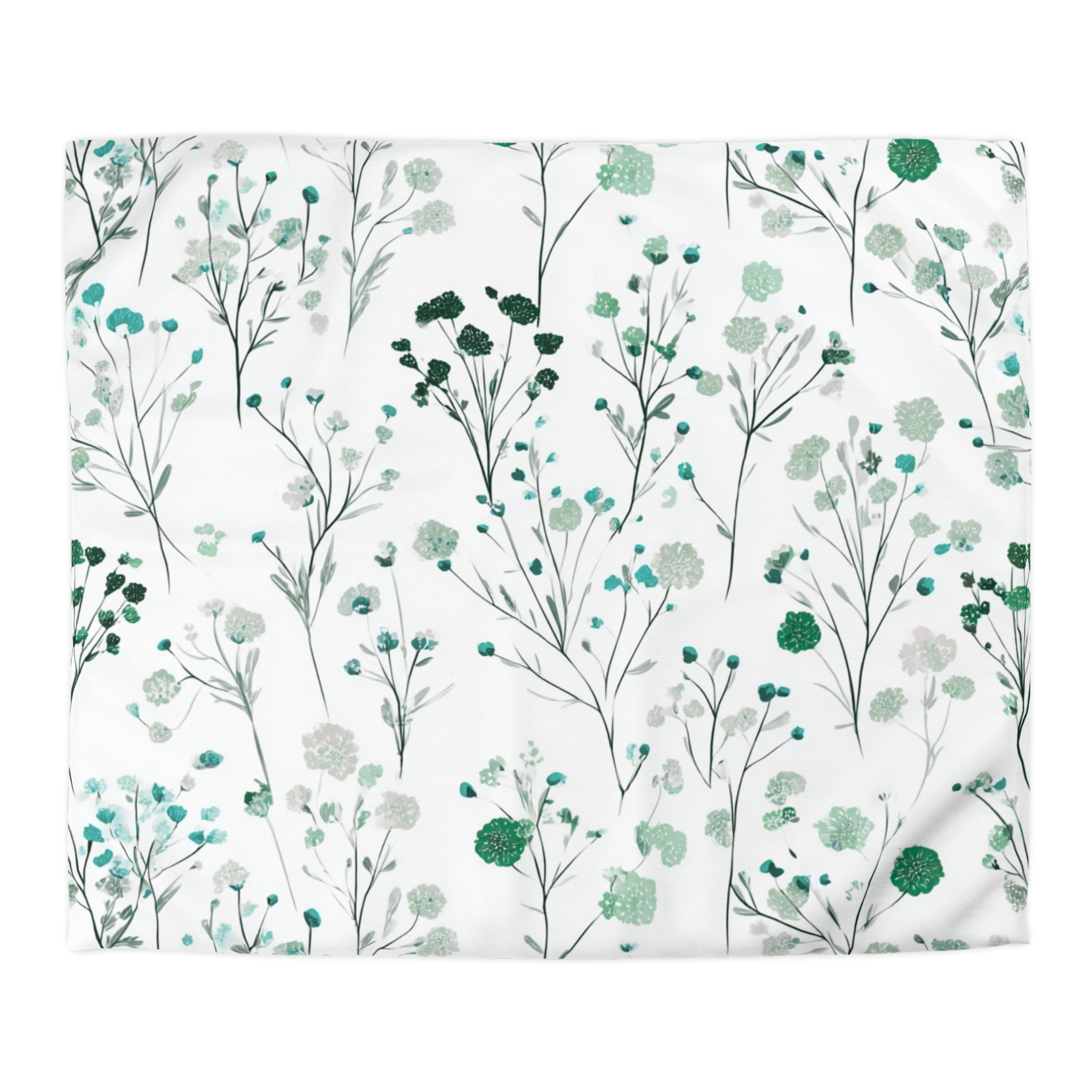 Floral Modern Duvet, Pillow Cover | White Green Bedroom Decor