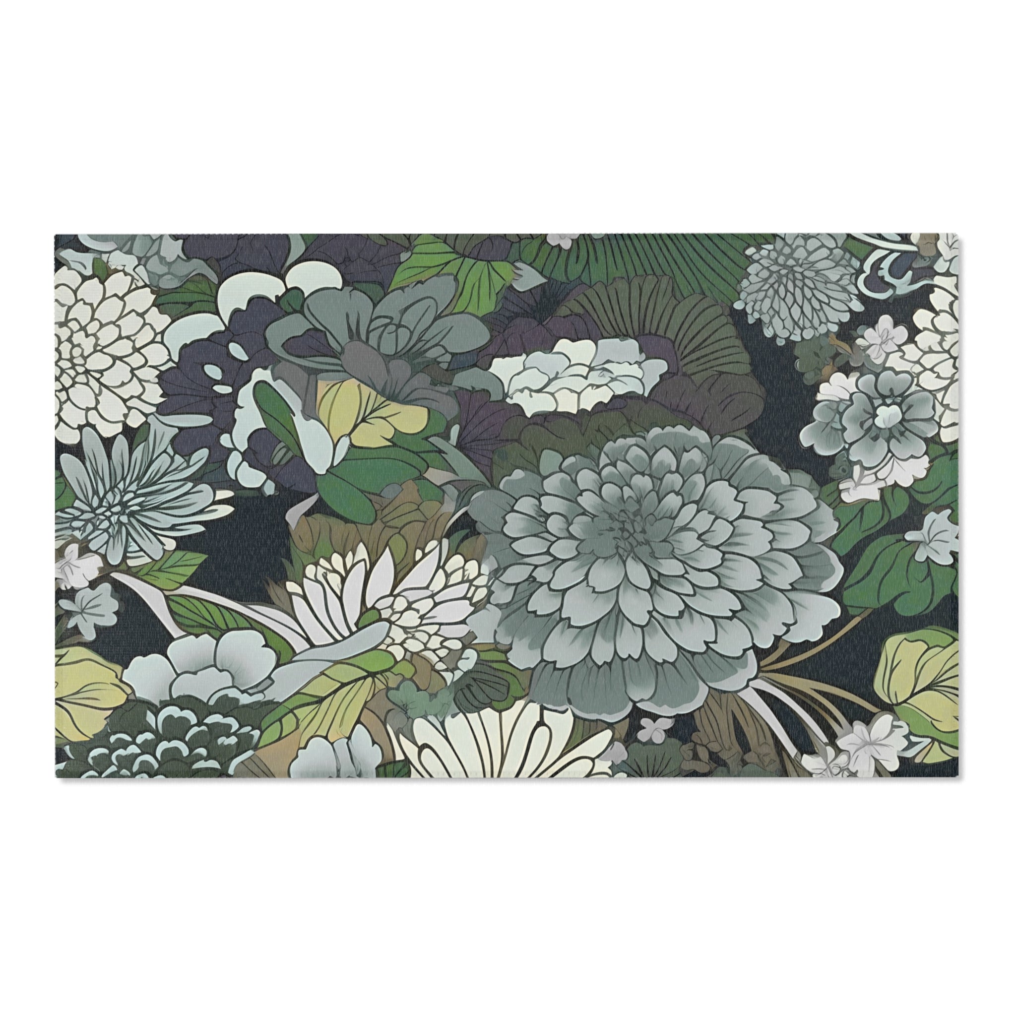 Abstract Floral Area Rug | Green Botanical Living Room Rug