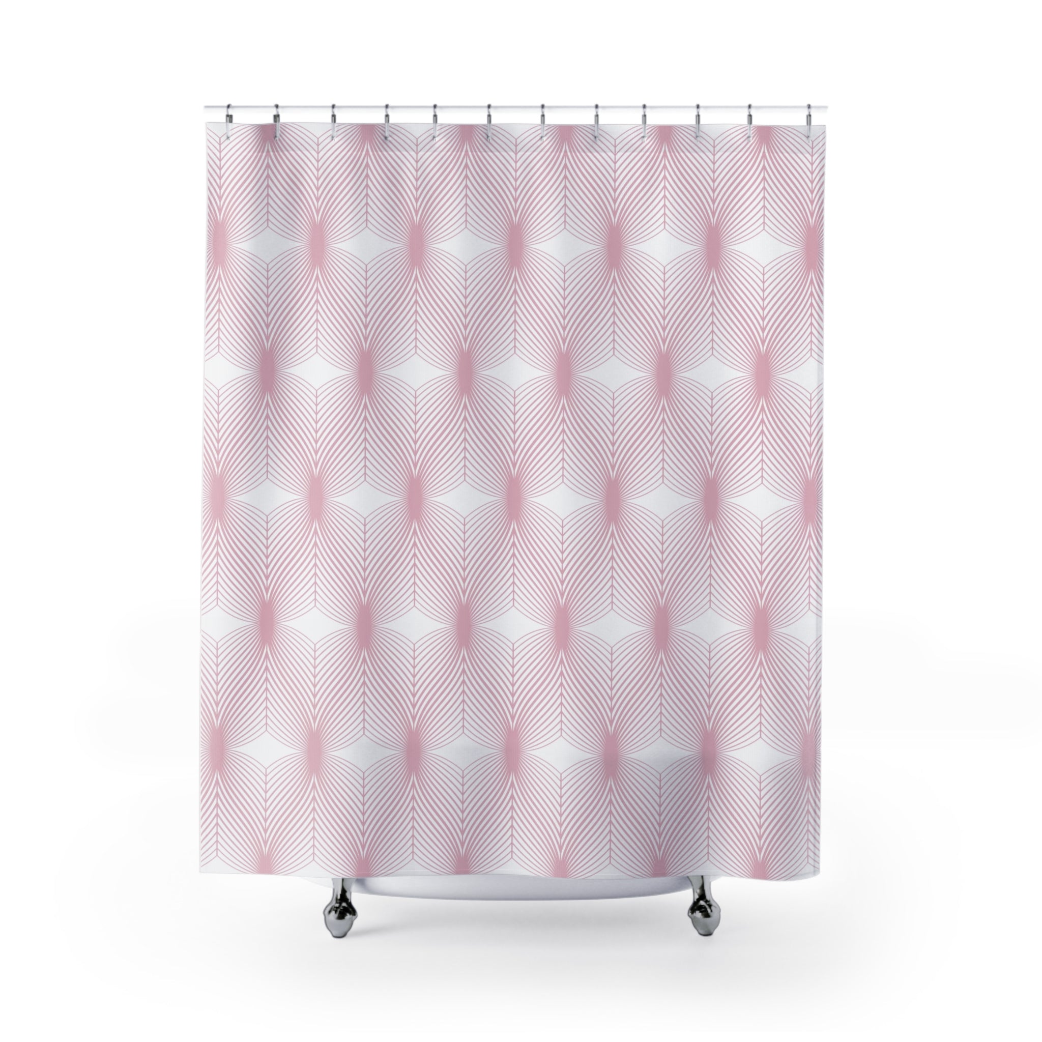 Boho Shower Curtain | Retro Art Deco White Blush Pink, Geometric