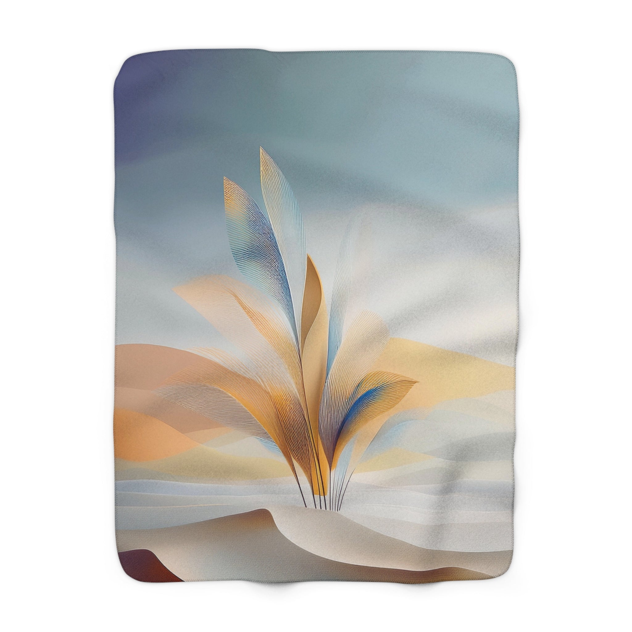 Floral Throw Blanket | Boho Blue Yellow Leaves, Hills