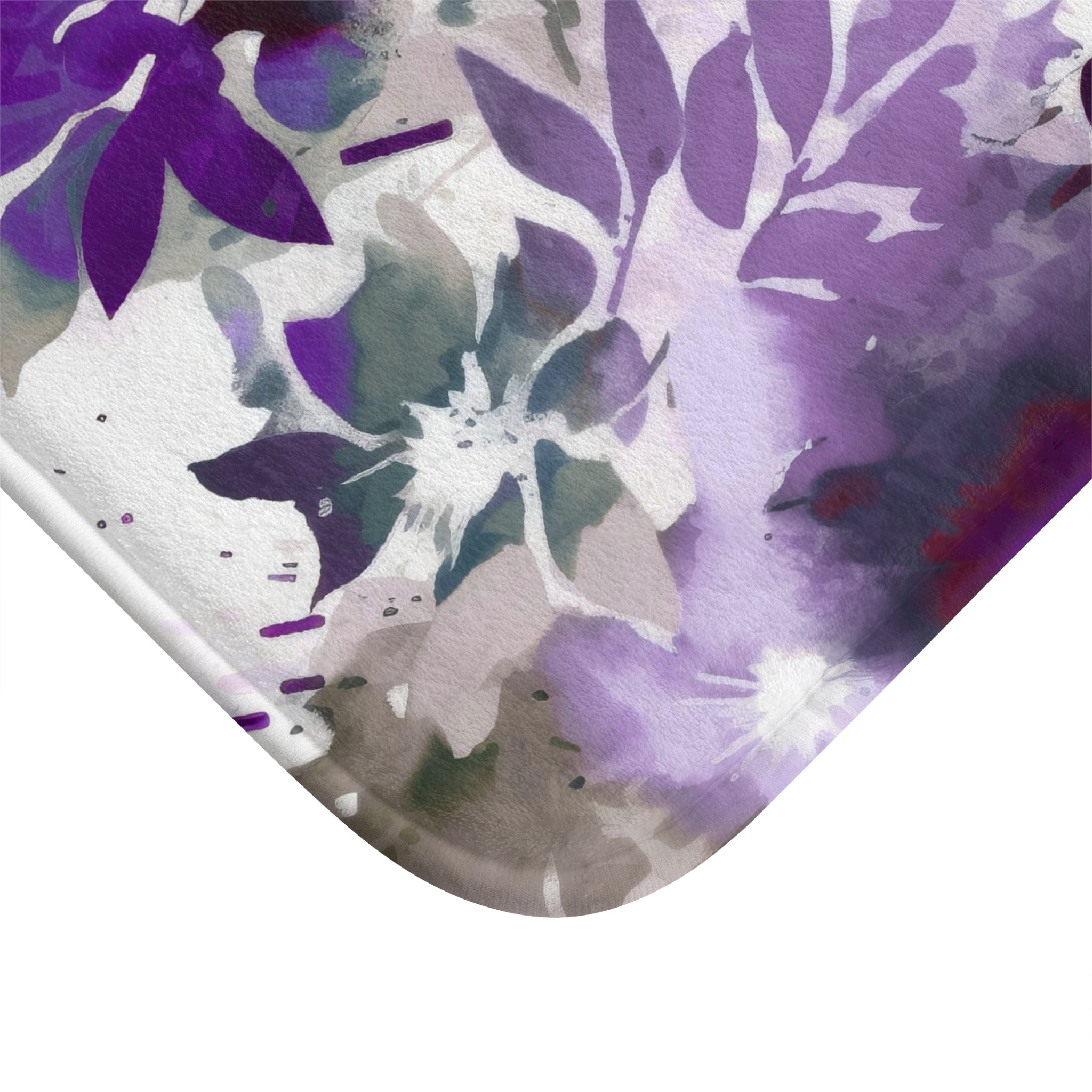 Abstract Bath Mat | Lavender Purple Beige Leaves Floral Kitchen Mat