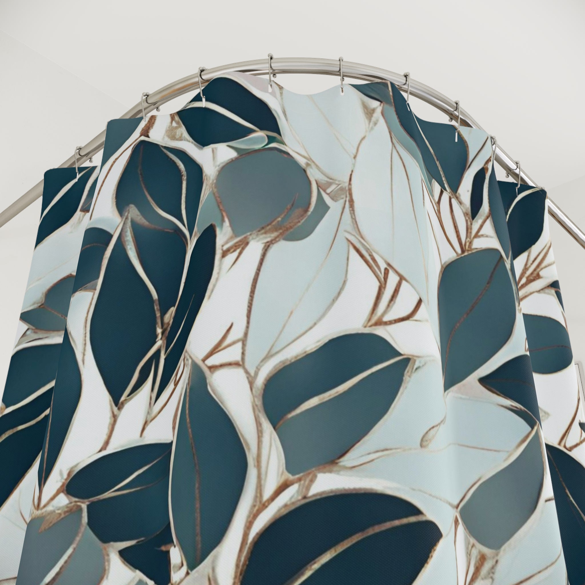 Floral Shower Curtain | Mint Blue, Green Leaves