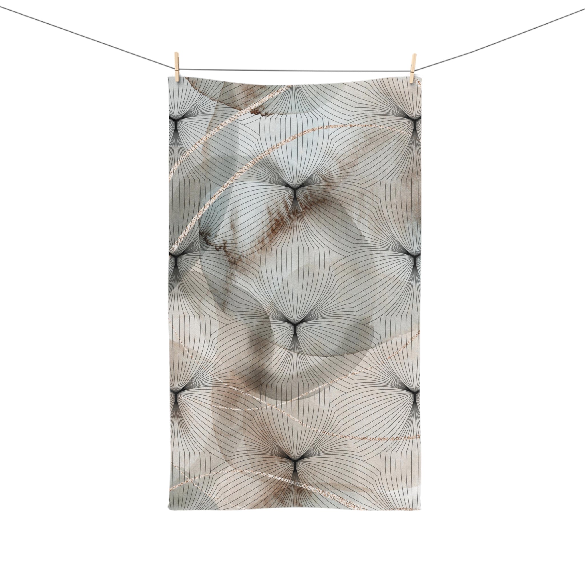 Abstract Kitchen, Bath Hand Towel | Pastel Beige Black Watercolor