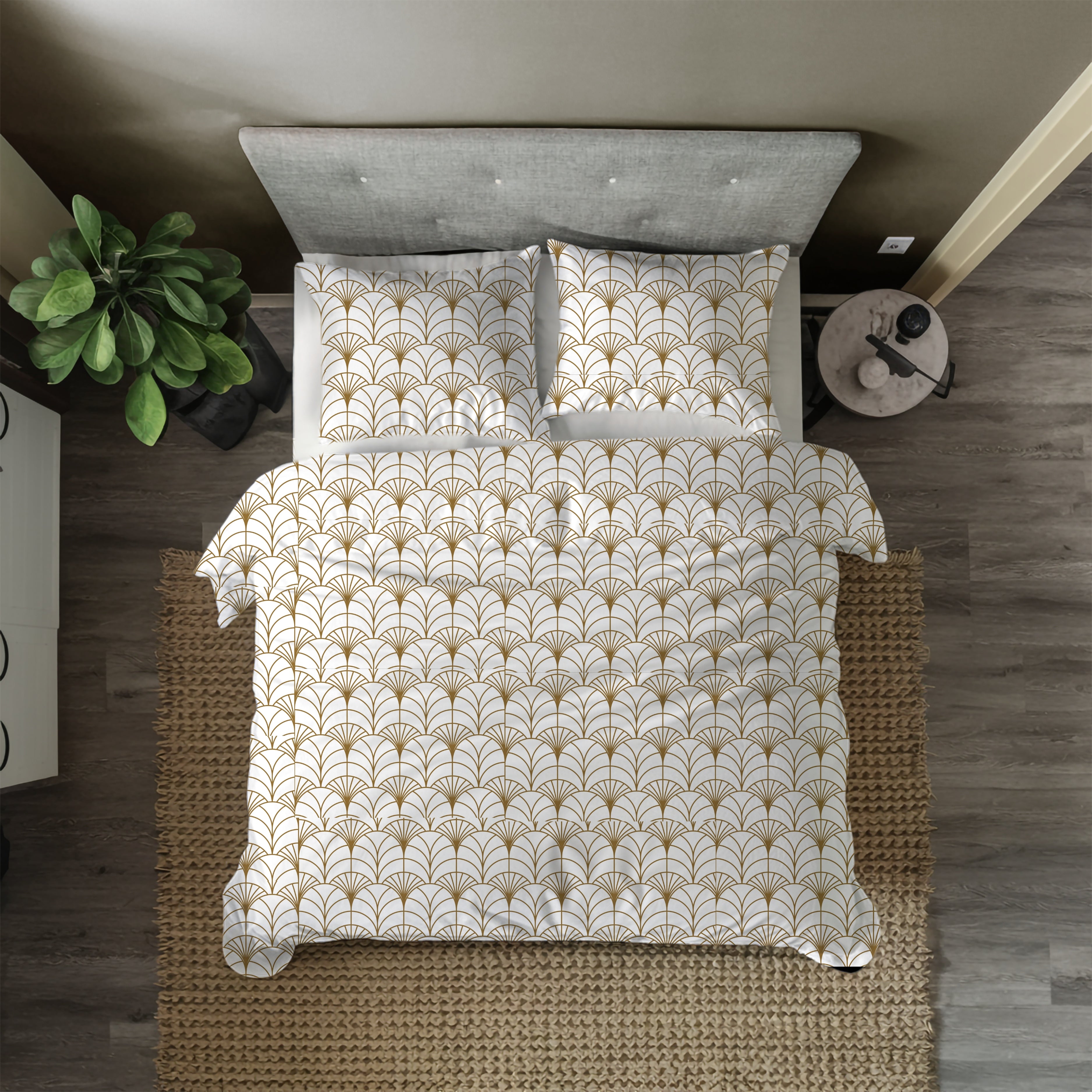 Art Deco Duvet Cover | Beige White Minimalist | Bedroom Decor