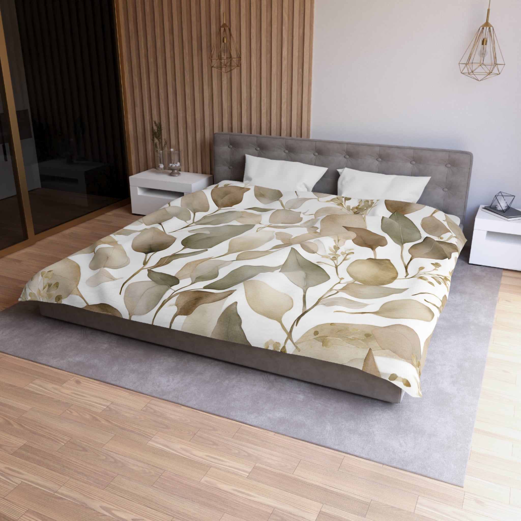 Floral Duvet, Pillow Cover | White Beige Earthy Nature Bedroom Decor