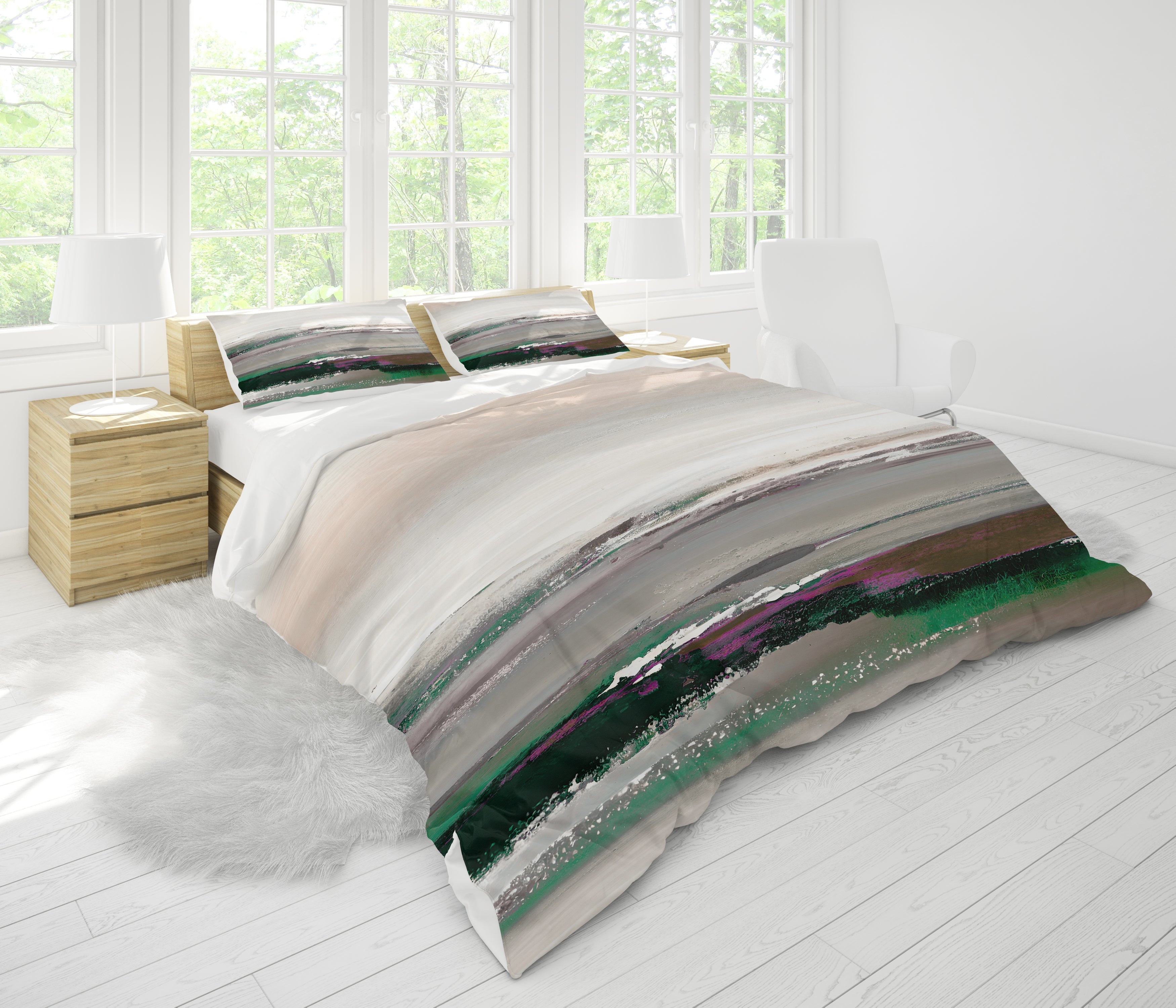 Abstract Duvet Cover | Colorful Green Purple Grey, Ombre