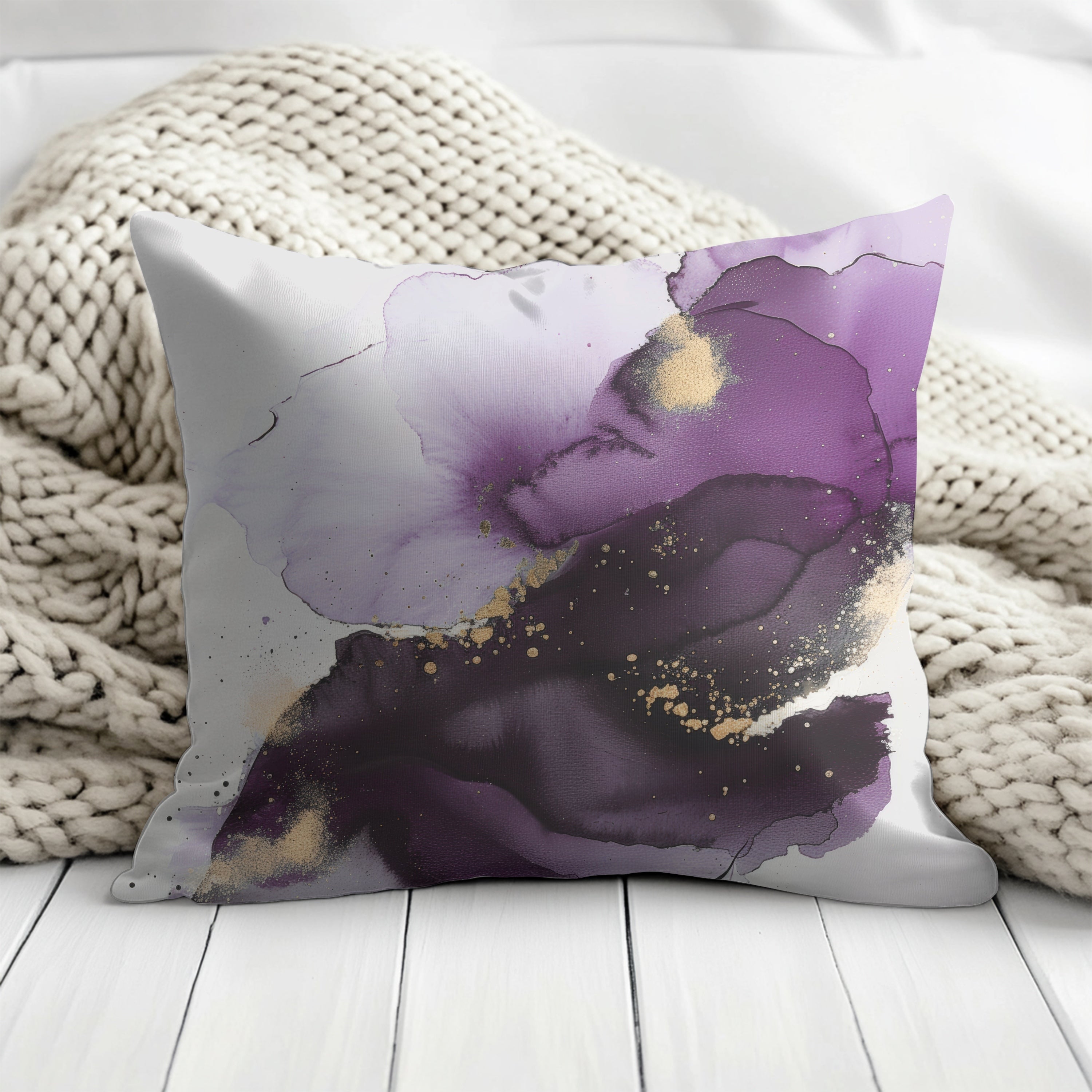 Purple Pillow Cover | Muted Gold Beige White Ombre