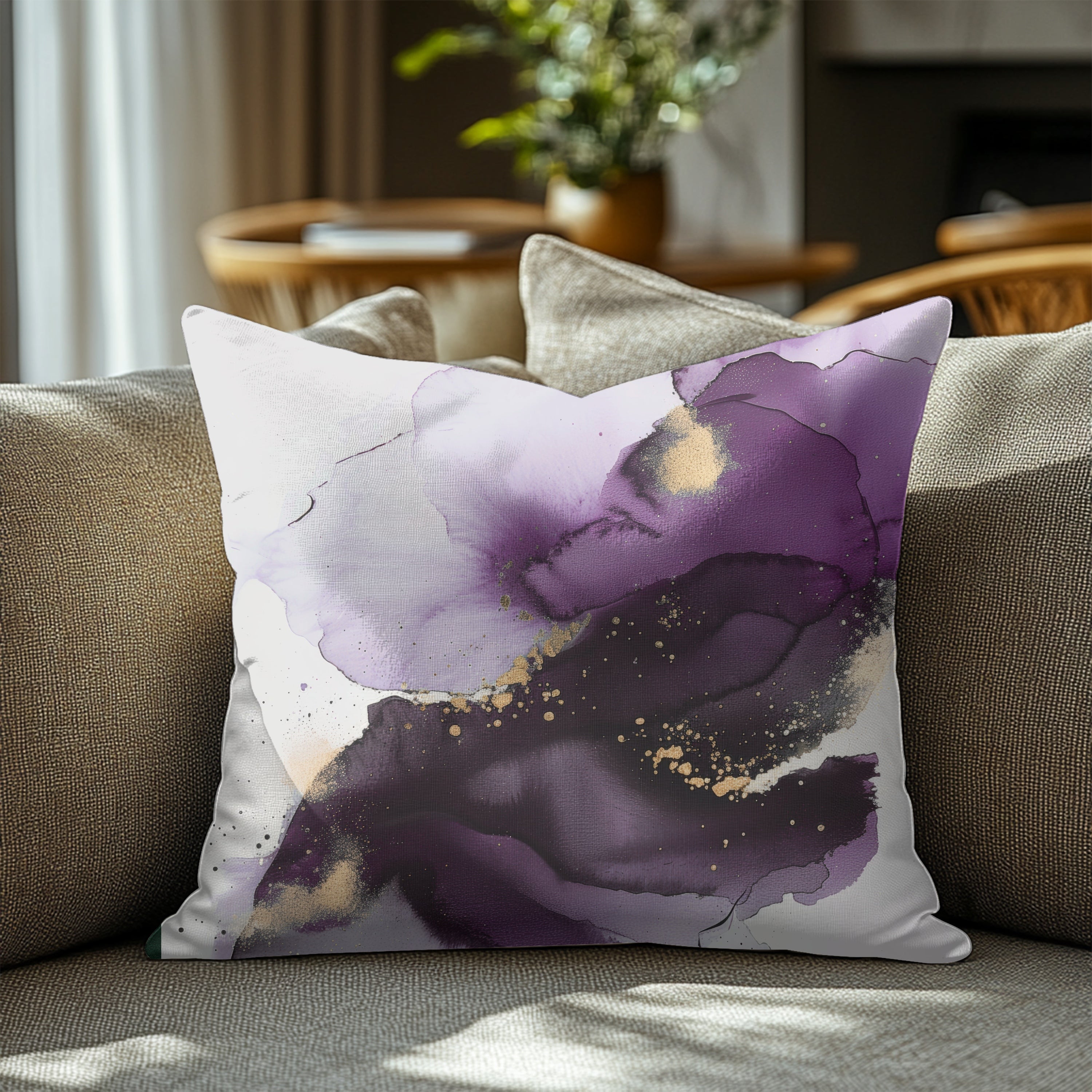 Purple Pillow Cover | Muted Gold Beige White Ombre