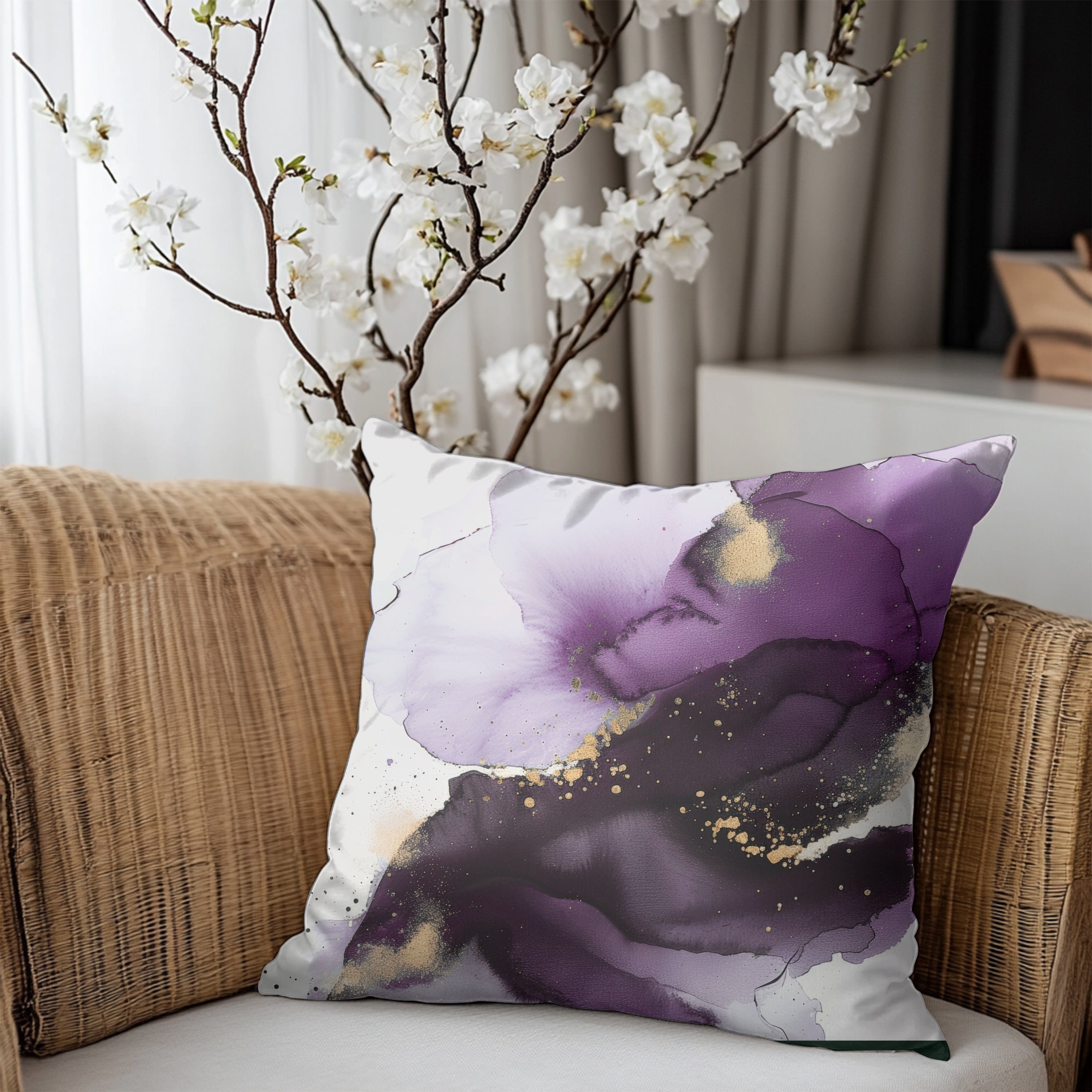 Purple Pillow Cover | Muted Gold Beige White Ombre