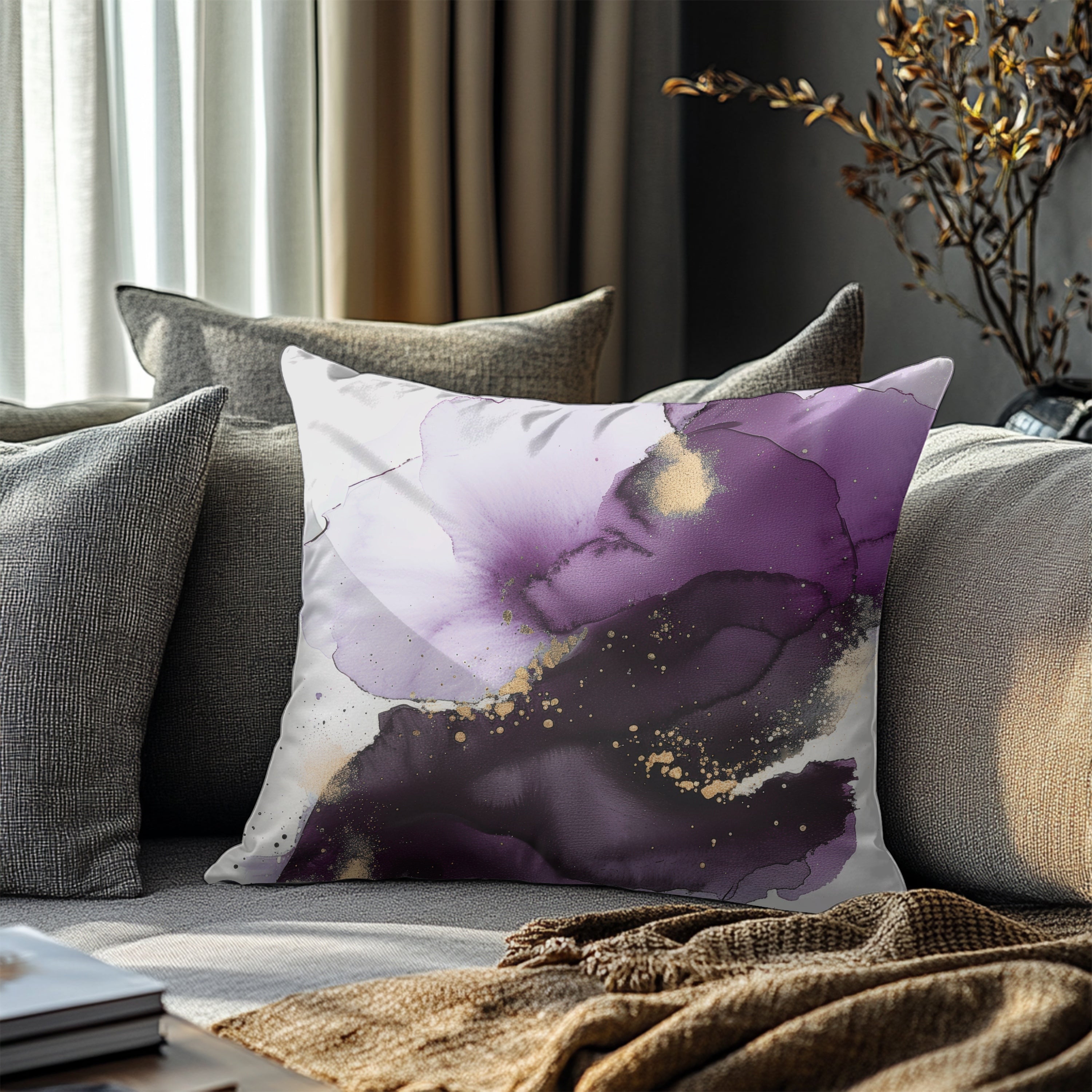 Purple Pillow Cover | Muted Gold Beige White Ombre