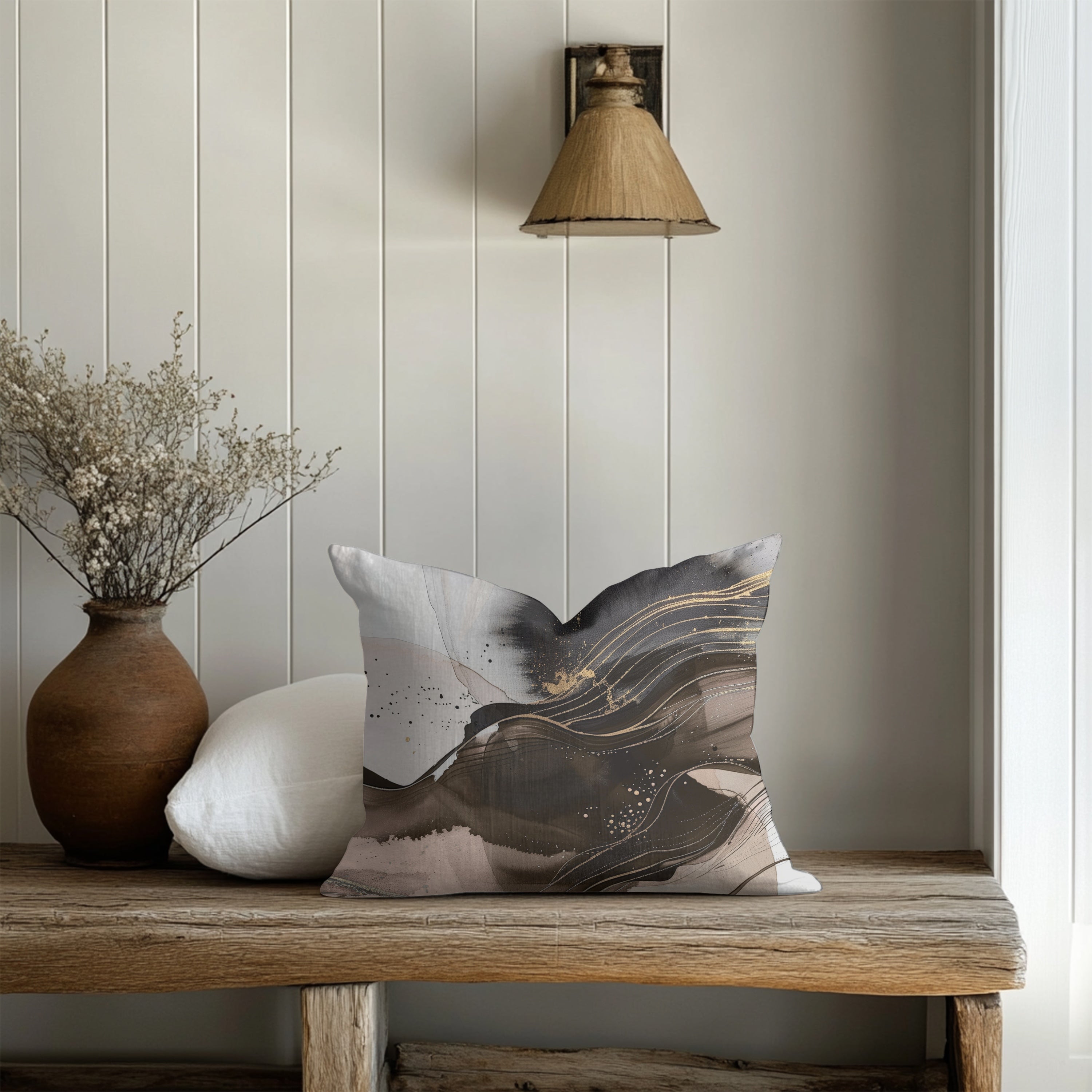 Brown Abstract Pillow Cover | Taupe Grey White Ombre