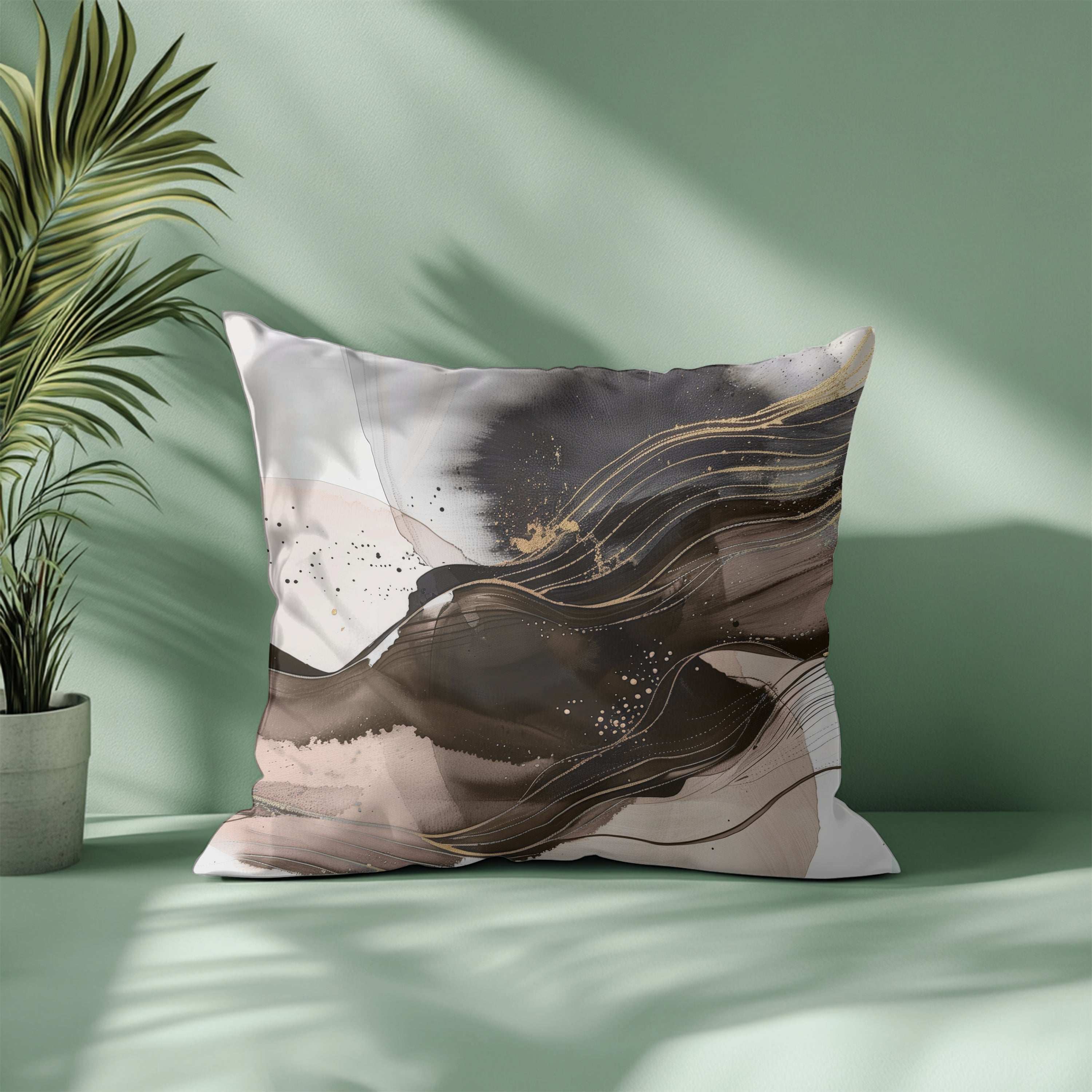 Brown Abstract Pillow Cover | Taupe Grey White Ombre